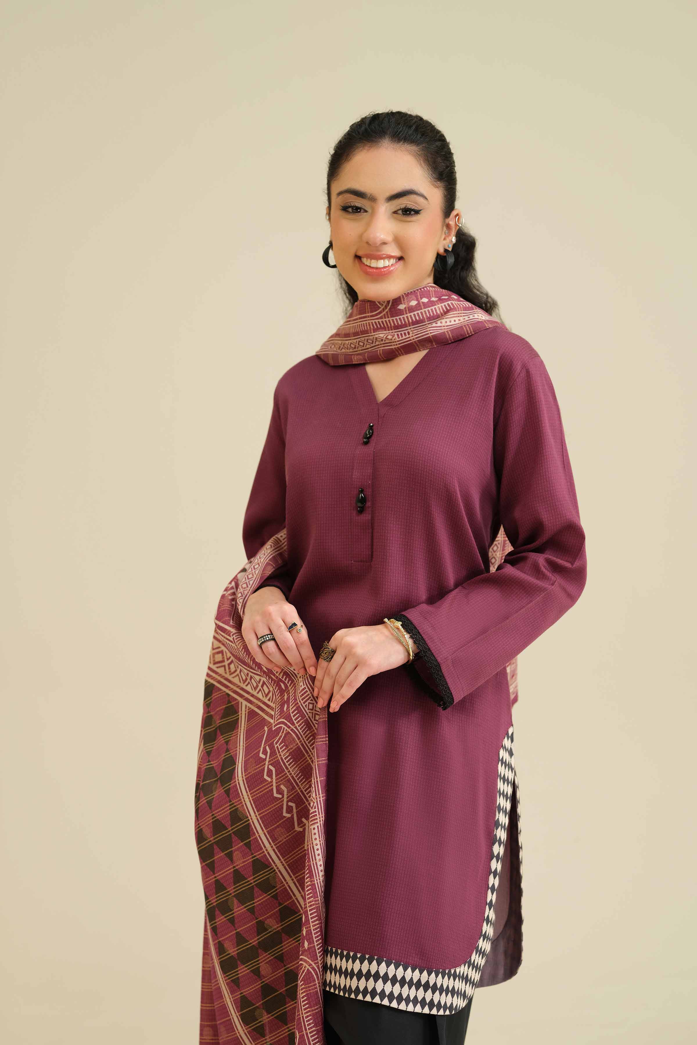 NISHATUAE - Maroon Solids Satin 2-piece Ready to wear Dress