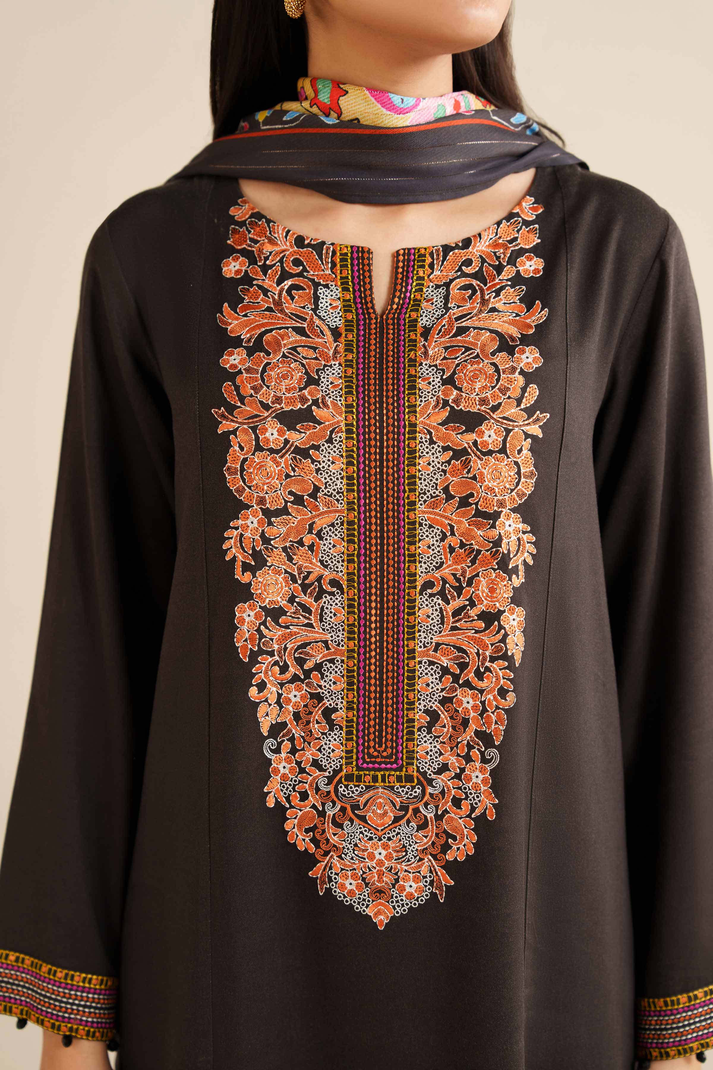 NISHATUAE - Black Embroidered Marina 2-piece Ready to wear Dress