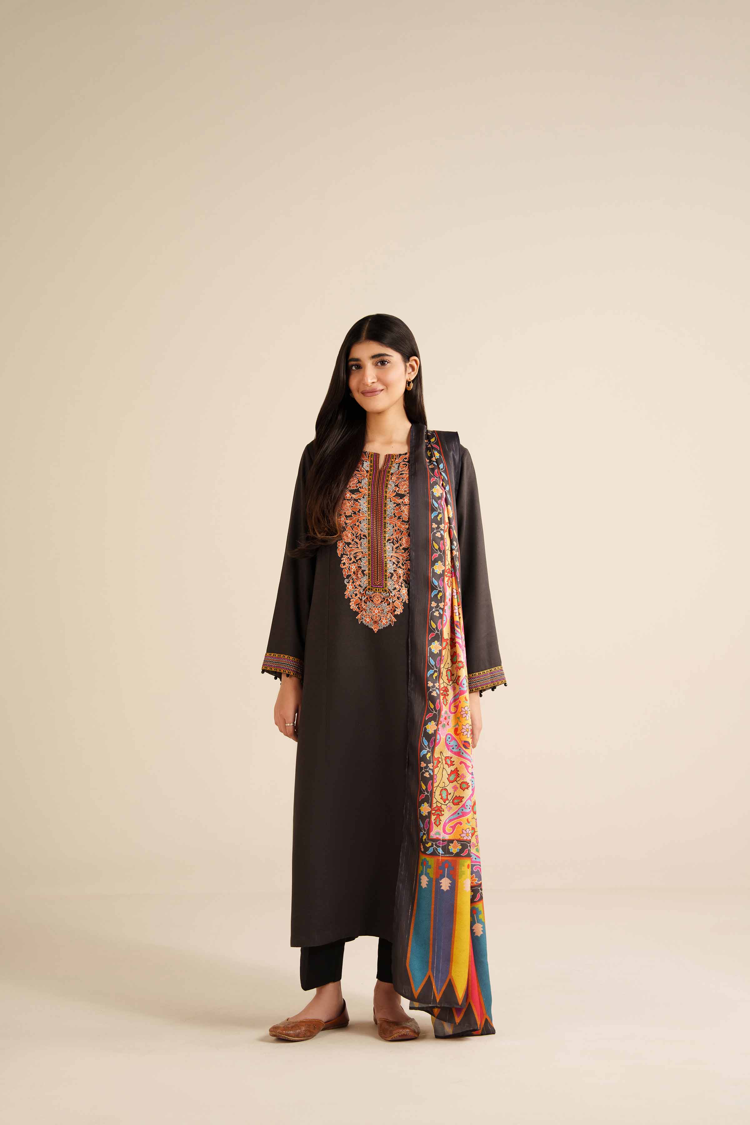 NISHATUAE - Black Embroidered Marina 2-piece Ready to wear Dress