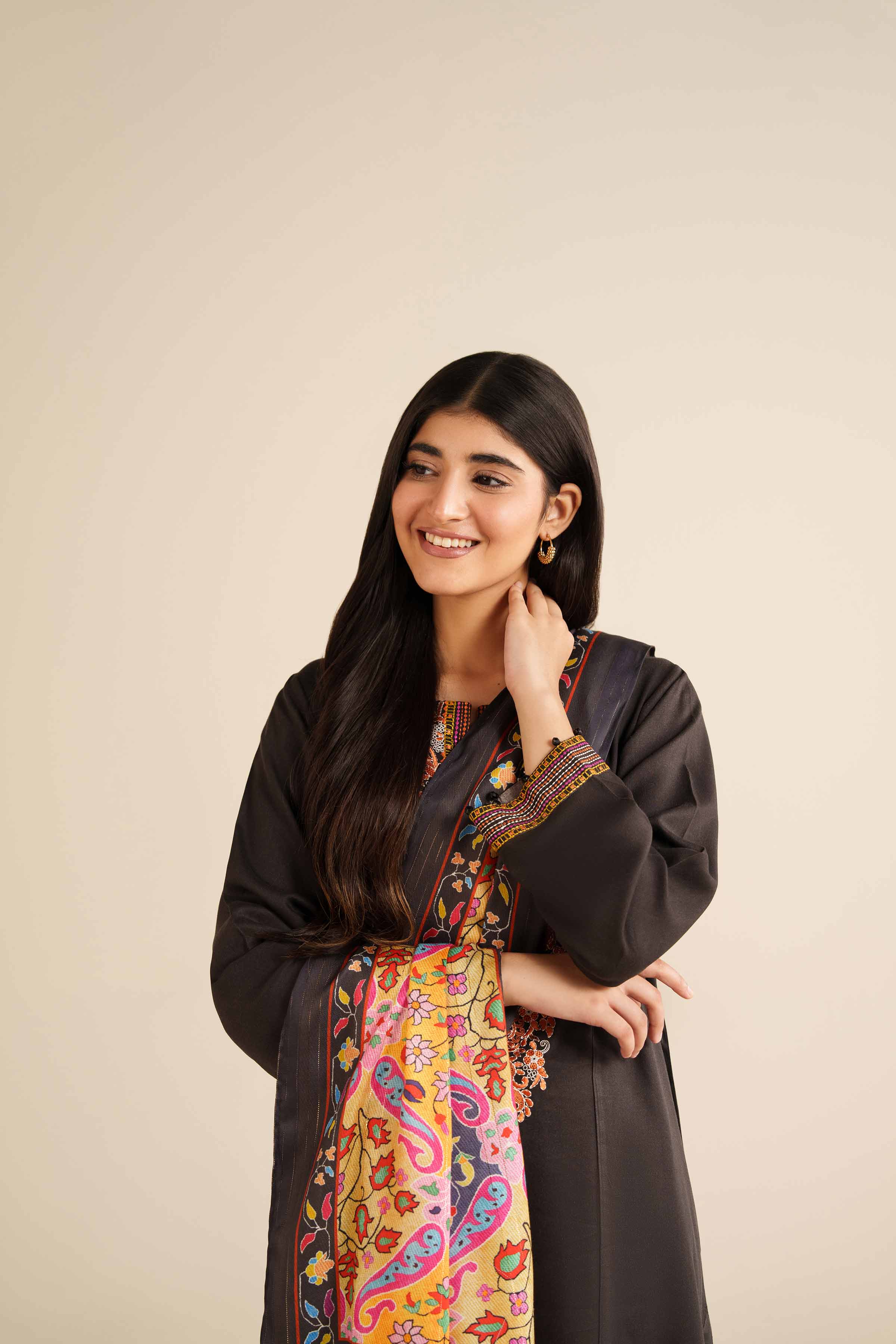 NISHATUAE - Black Embroidered Marina 2-piece Ready to wear Dress