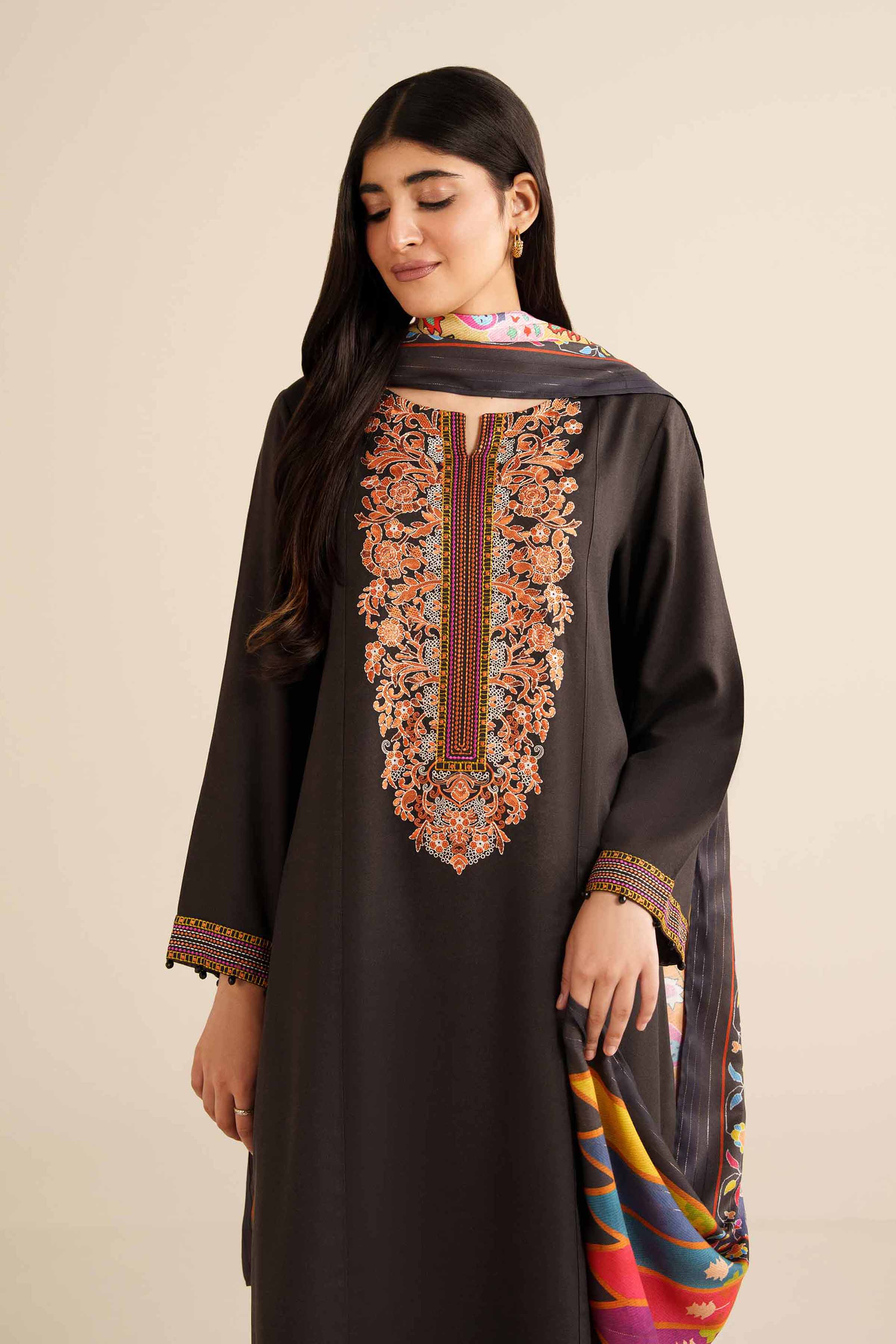 NISHATUAE - Black Embroidered Marina 2-piece Ready to wear Dress