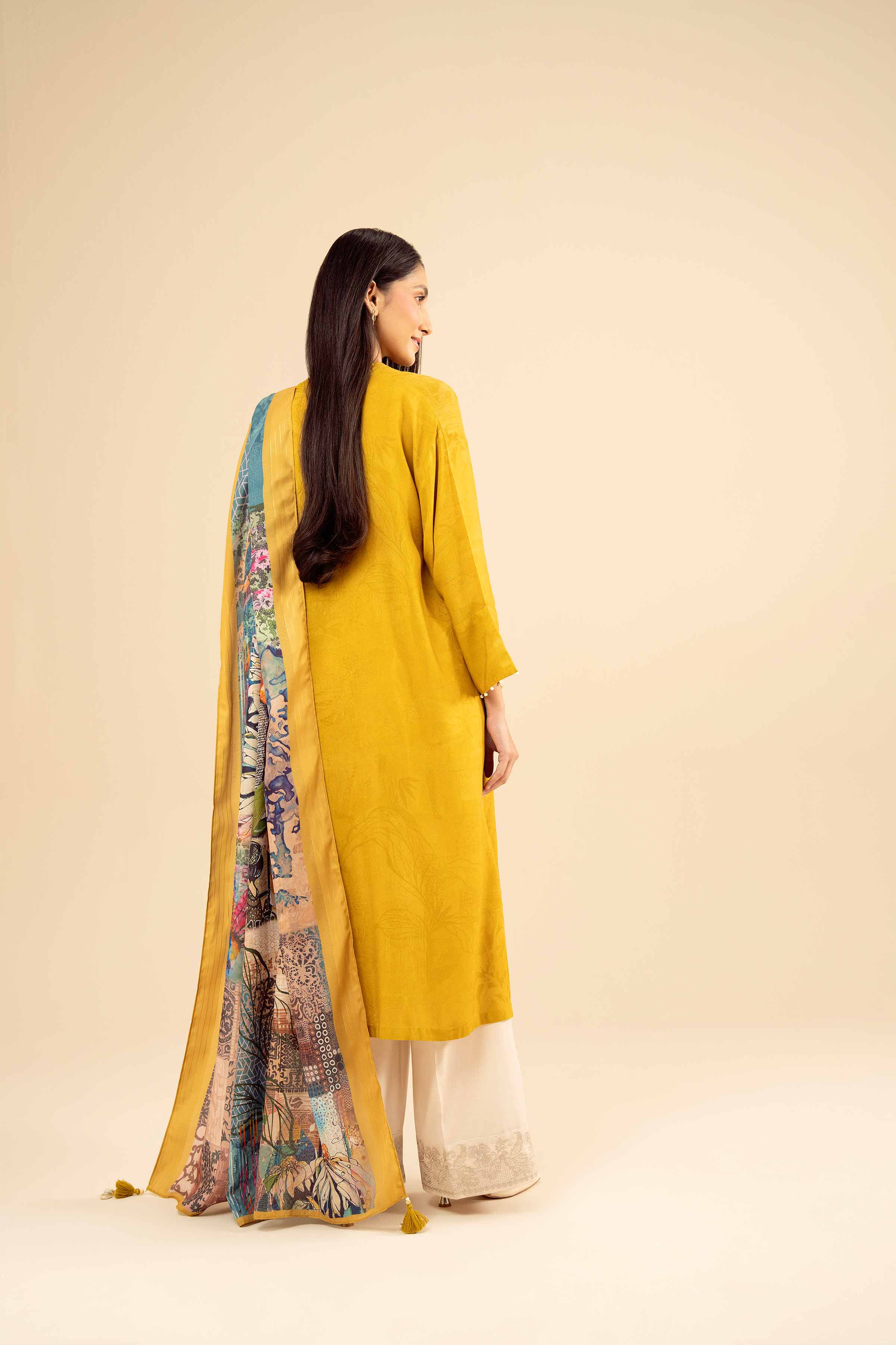 NISHATUAE - Mustard Printed Marina 2-piece Ready to wear Dress