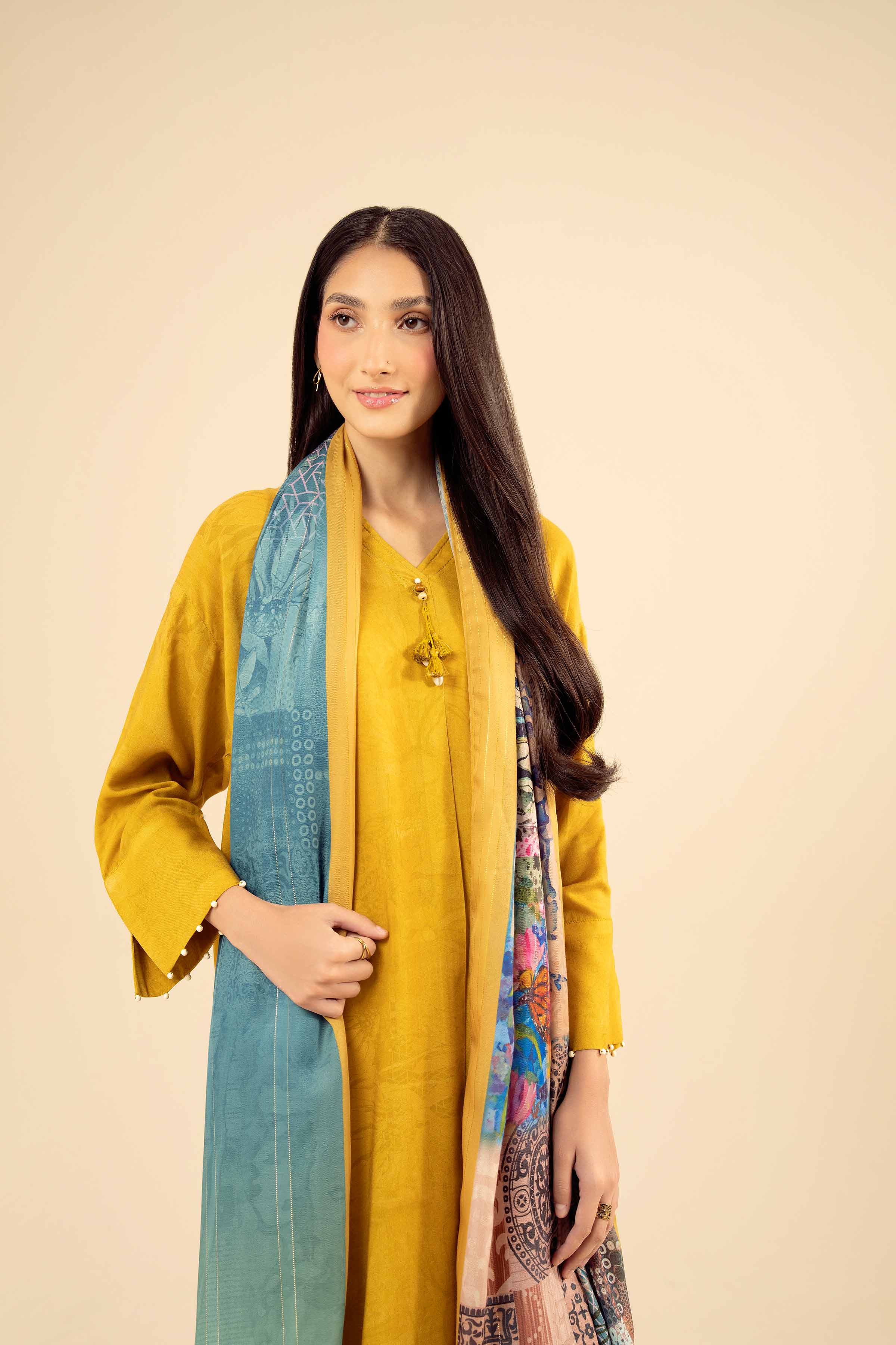 NISHATUAE - Mustard Printed Marina 2-piece Ready to wear Dress