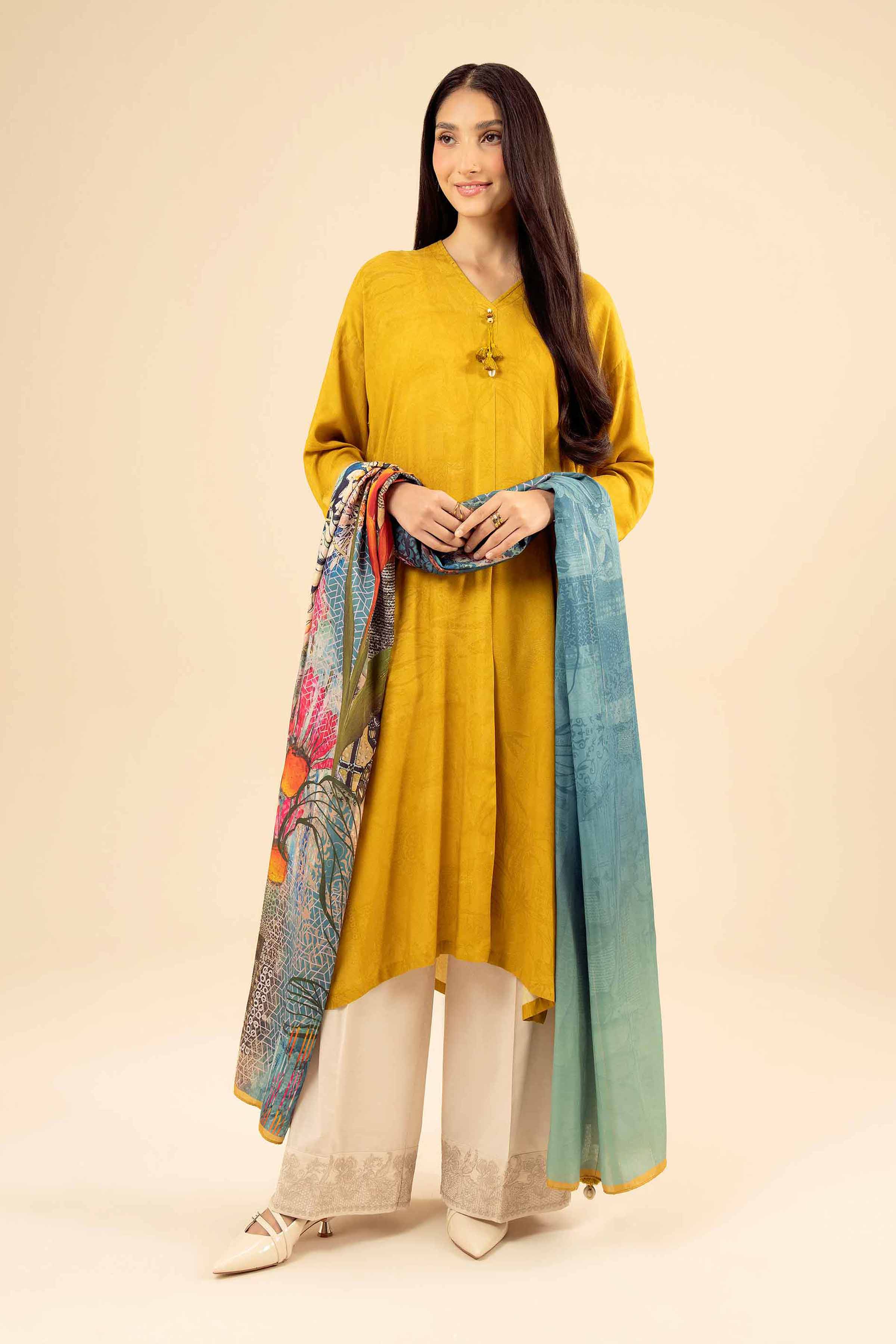 NISHATUAE - Mustard Printed Marina 2-piece Ready to wear Dress