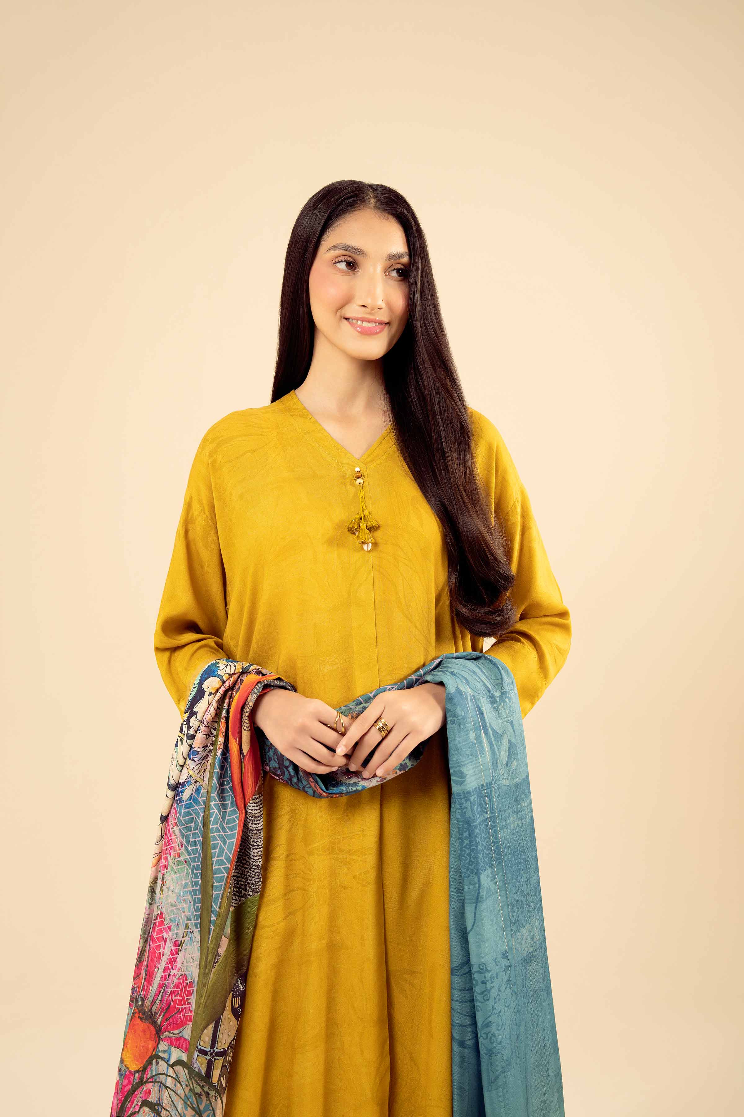 NISHATUAE - Mustard Printed Marina 2-piece Ready to wear Dress