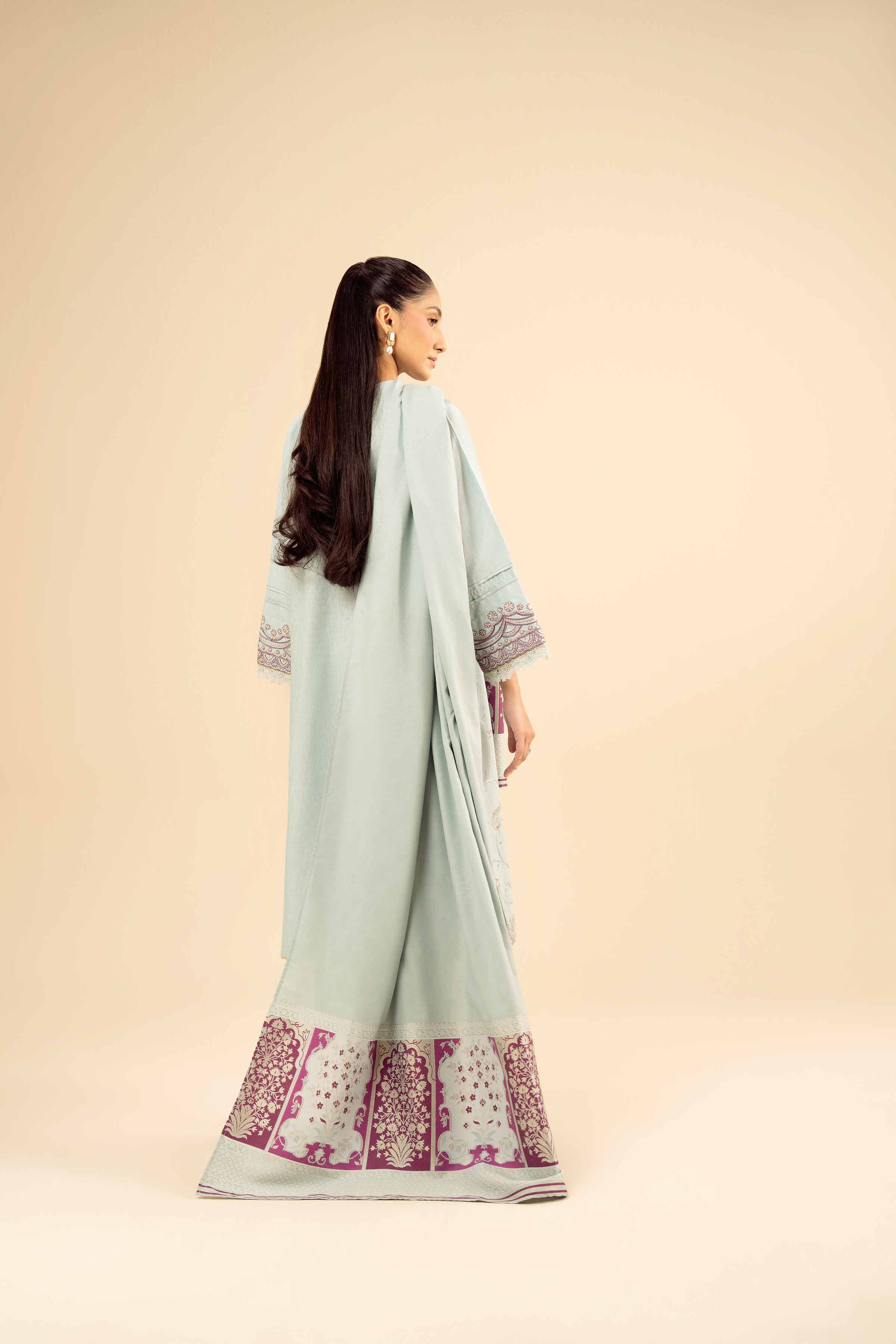 NISHATUAE - Blue Embroidered Karandi 3-piece Ready to wear Suit
