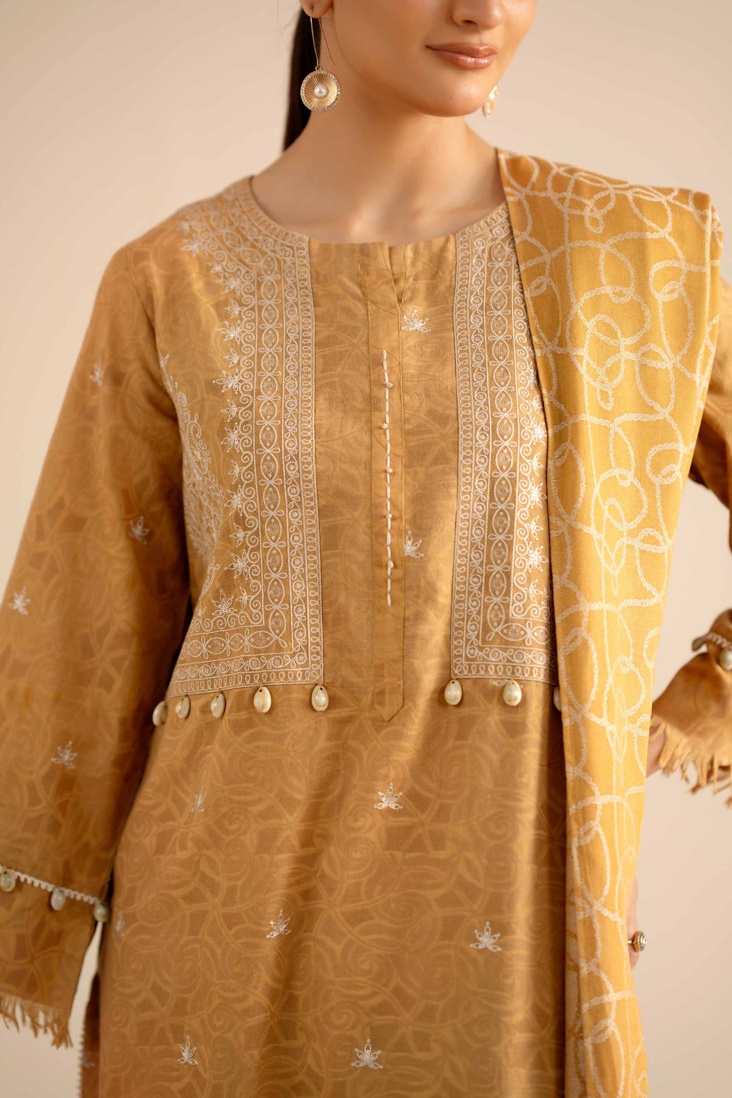 NISHATUAE - Mustard Embroidered Jacquard 2-piece Ready to wear Dress