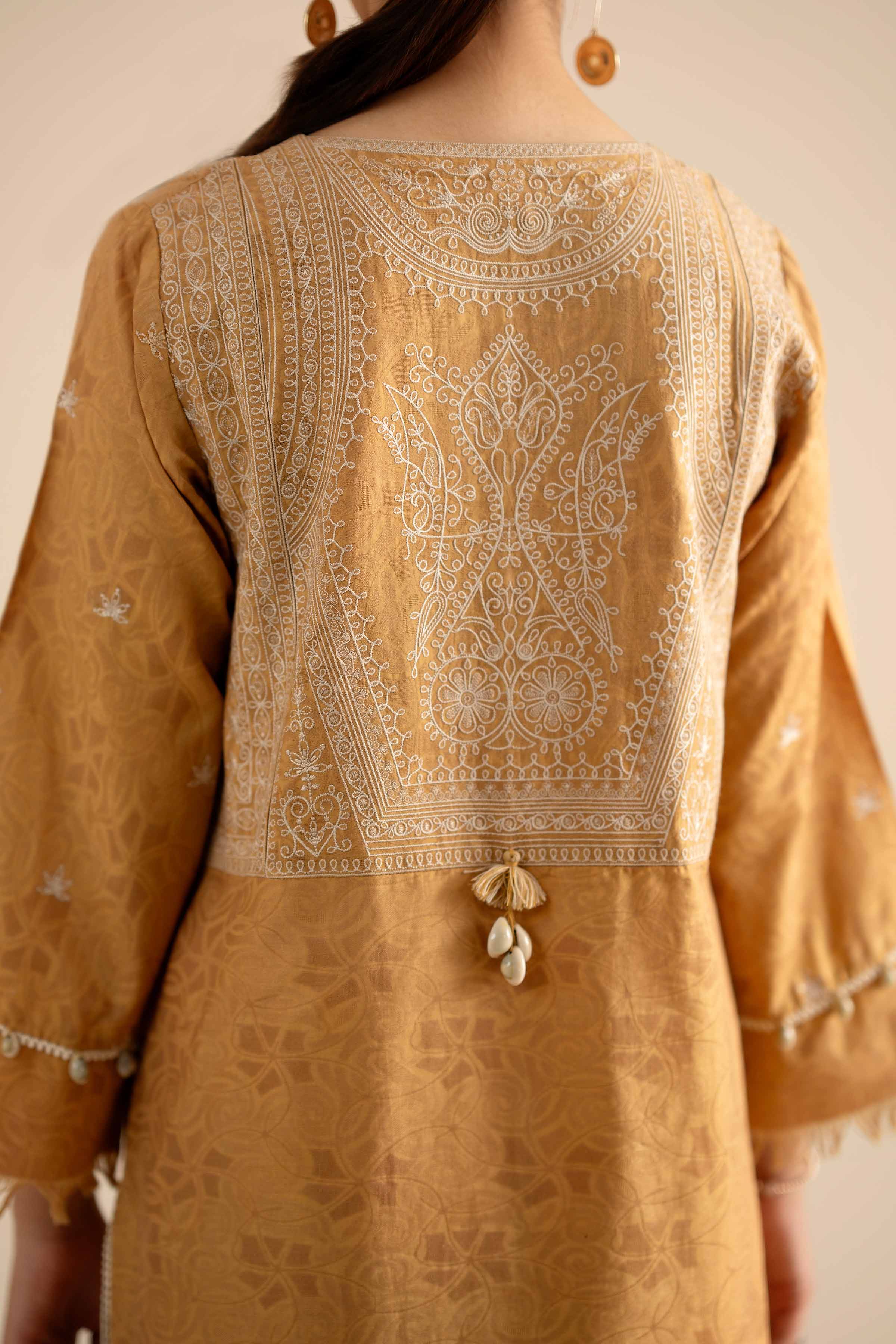 NISHATUAE - Mustard Embroidered Jacquard 2-piece Ready to wear Dress