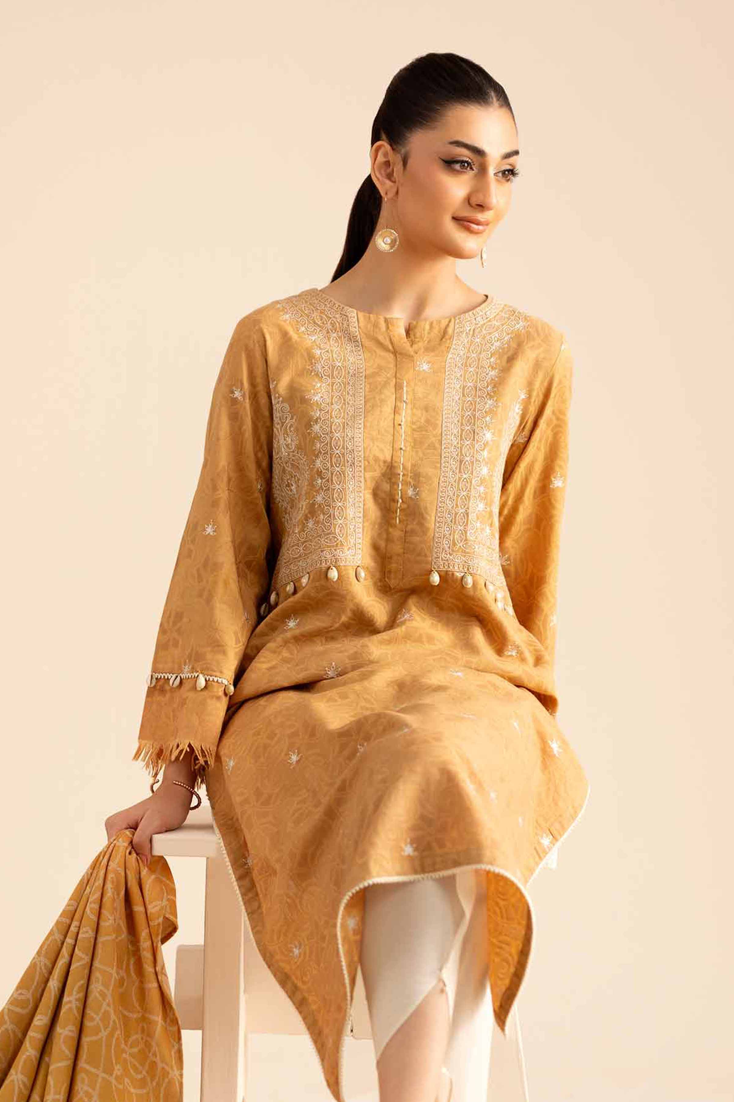 NISHATUAE - Mustard Embroidered Jacquard 2-piece Ready to wear Dress