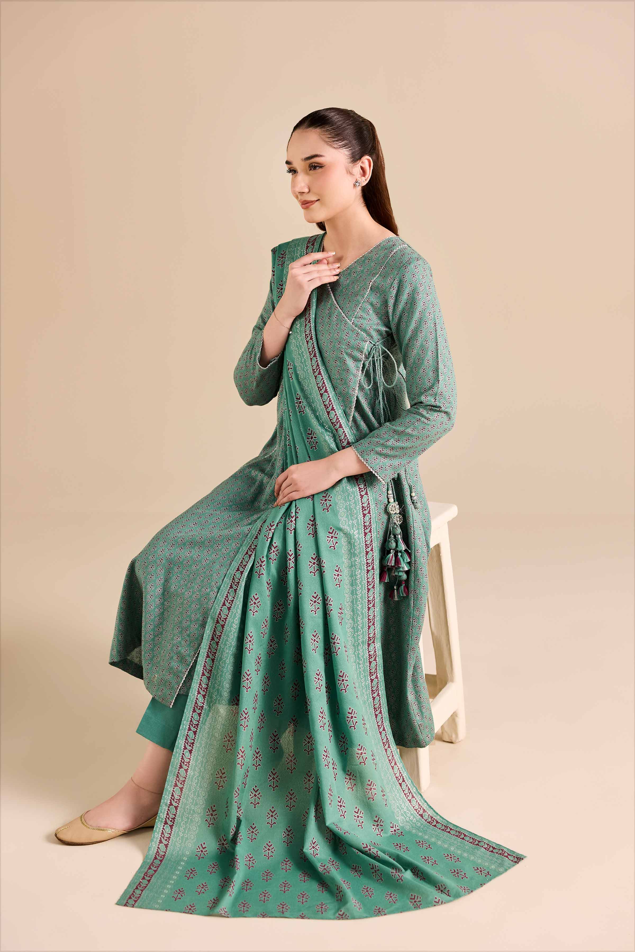 NISHATUAE - Green Printed Karandi 3-piece Ready to wear Suit