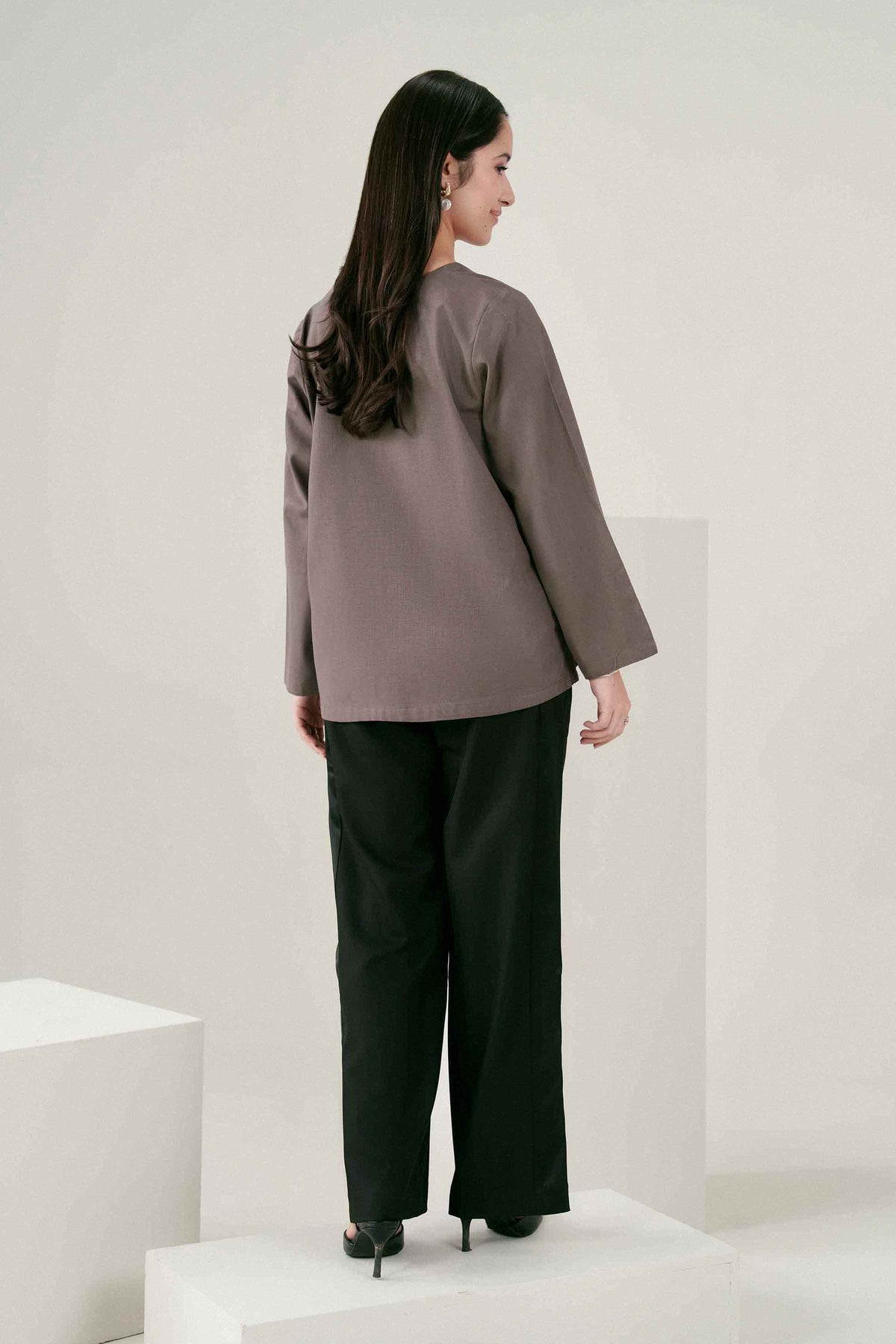 Grey Solid Tunic in Yarn Dyed ready-to-wear
