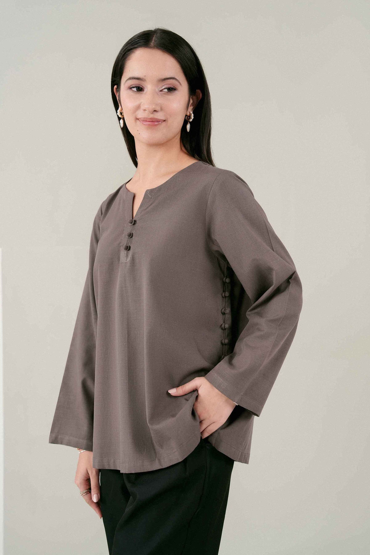 Grey Solid Tunic in Yarn Dyed ready-to-wear