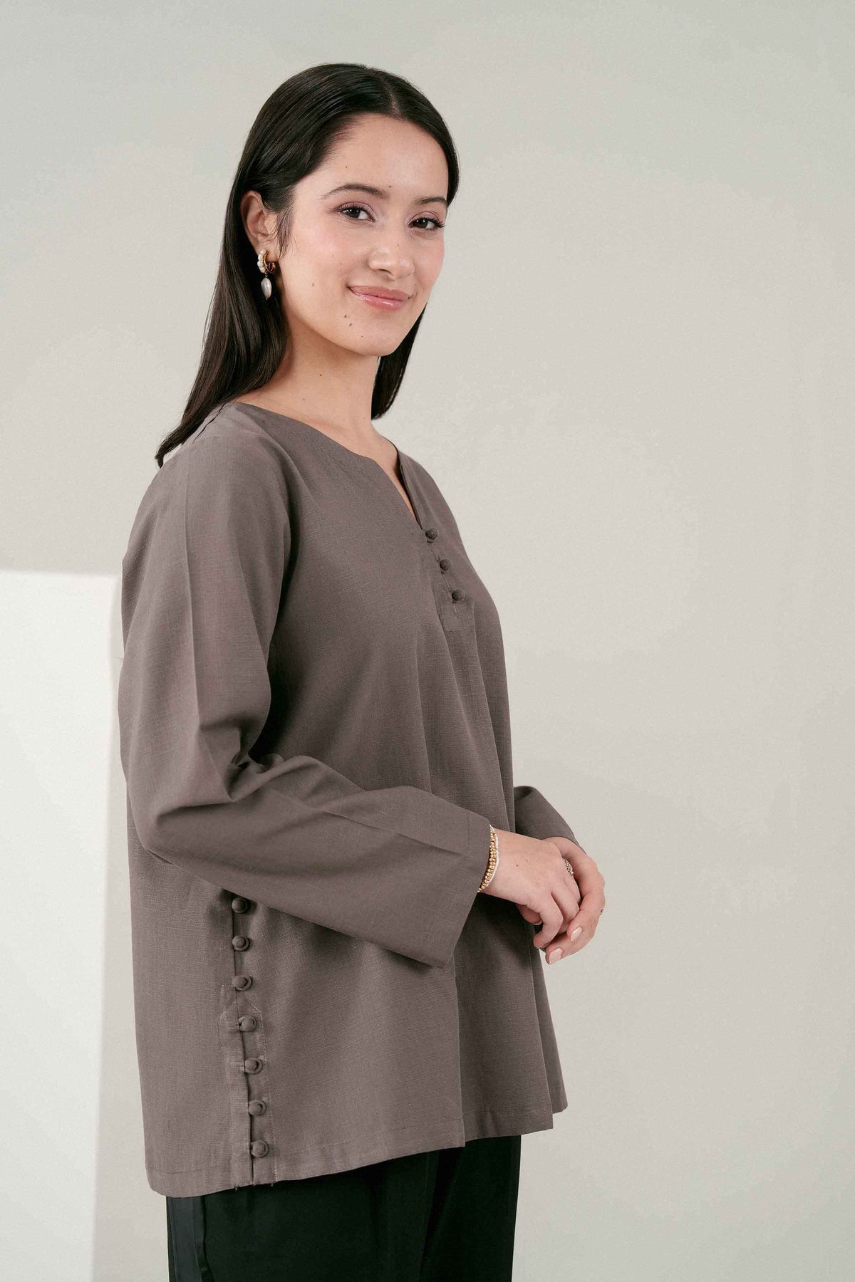 Grey Solid Tunic in Yarn Dyed ready-to-wear