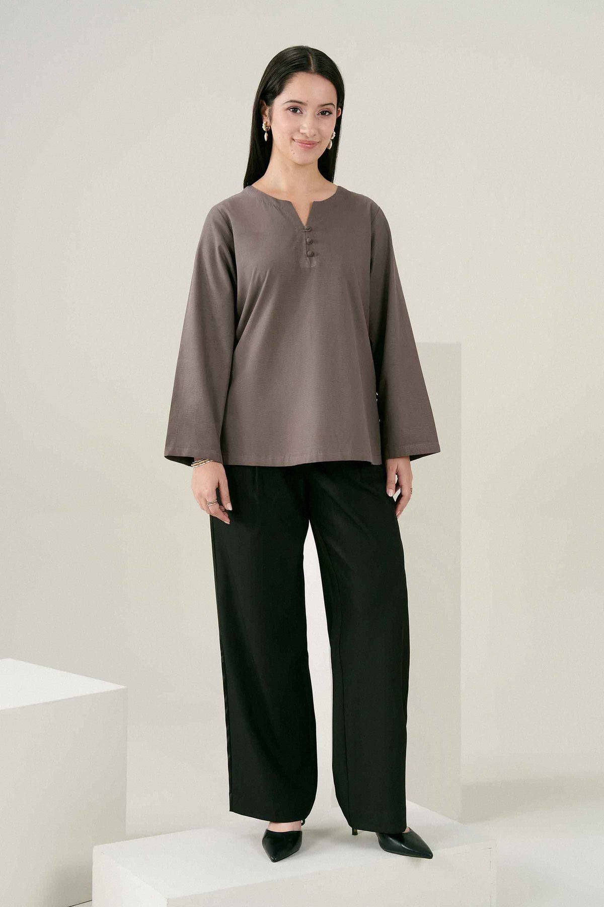 Grey Solid Tunic in Yarn Dyed ready-to-wear