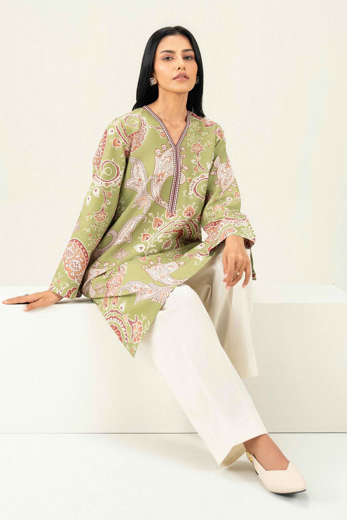 Green Printed Shirt in Linen ready-to-wear