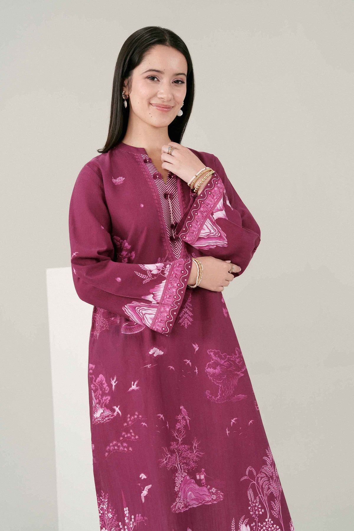 Purple Printed Shirt in Khaddar ready-to-wear