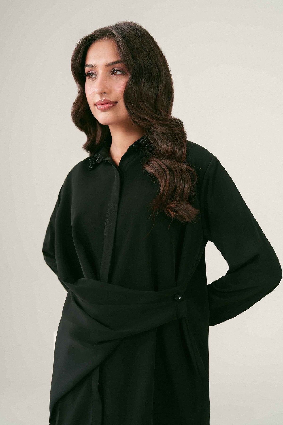 Black 2-Piece Solid Suit in Georgette ready-to-wear