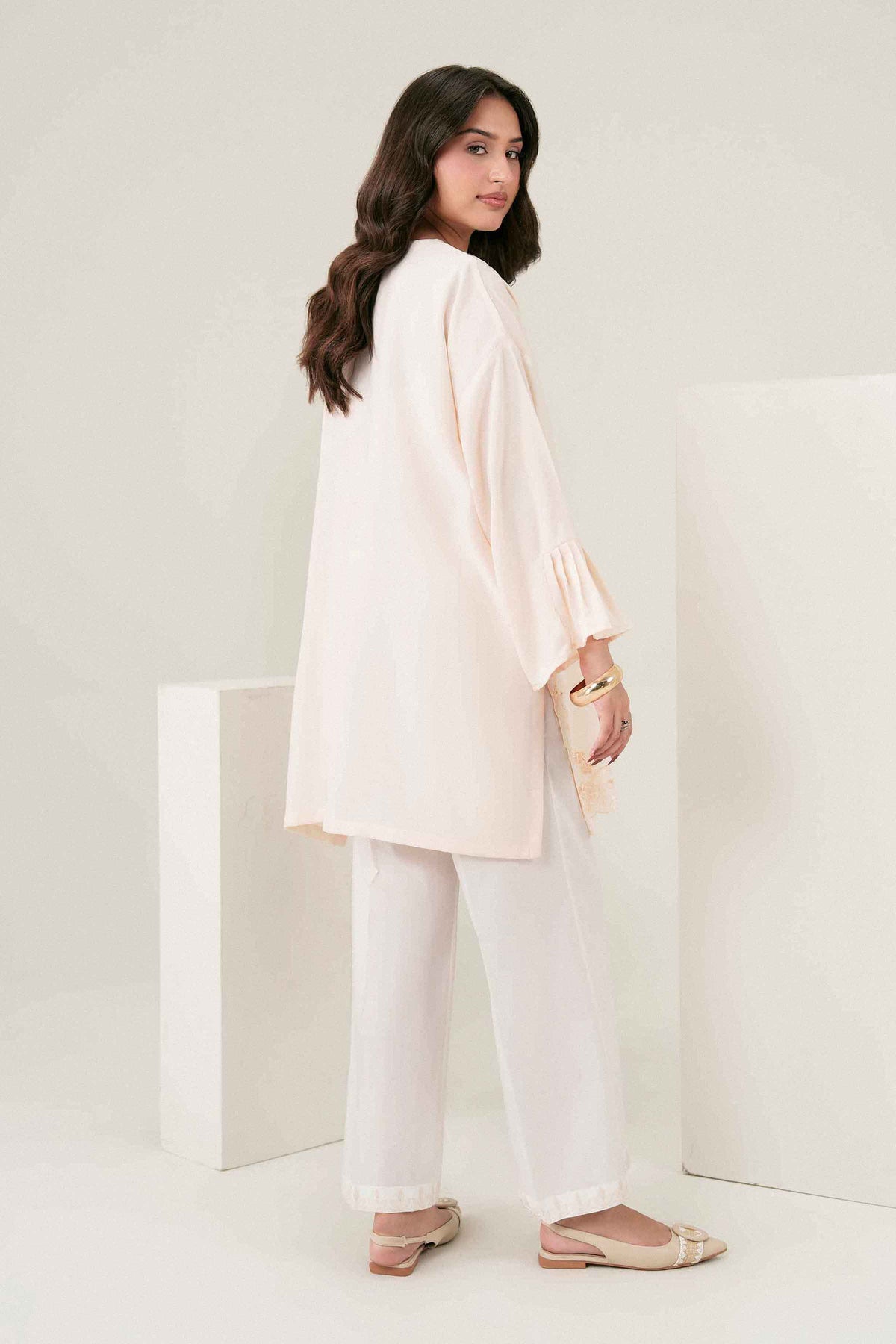 Off White Embroidered Shirt in Georgette ready-to-wear