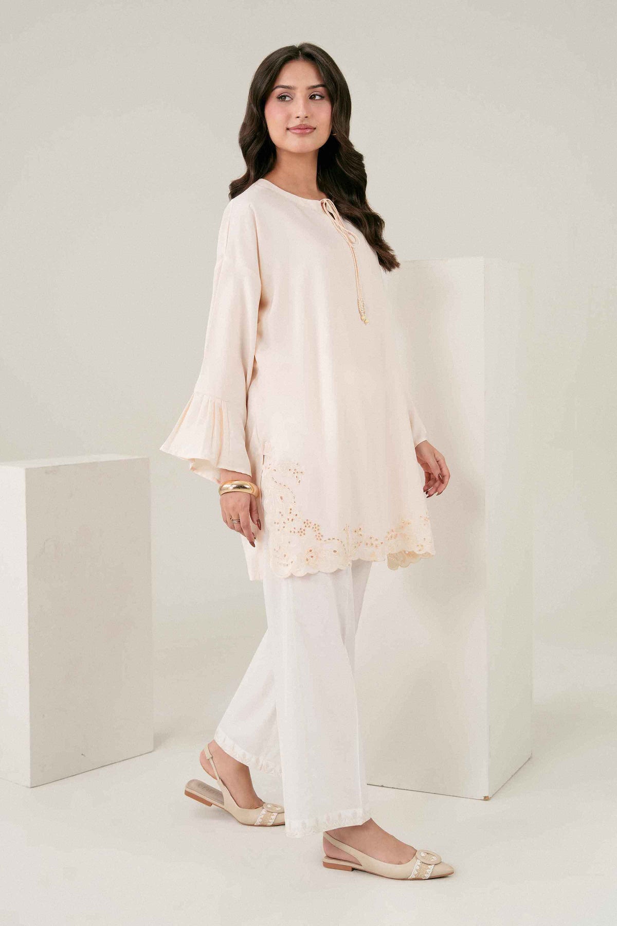 Off White Embroidered Shirt in Georgette ready-to-wear