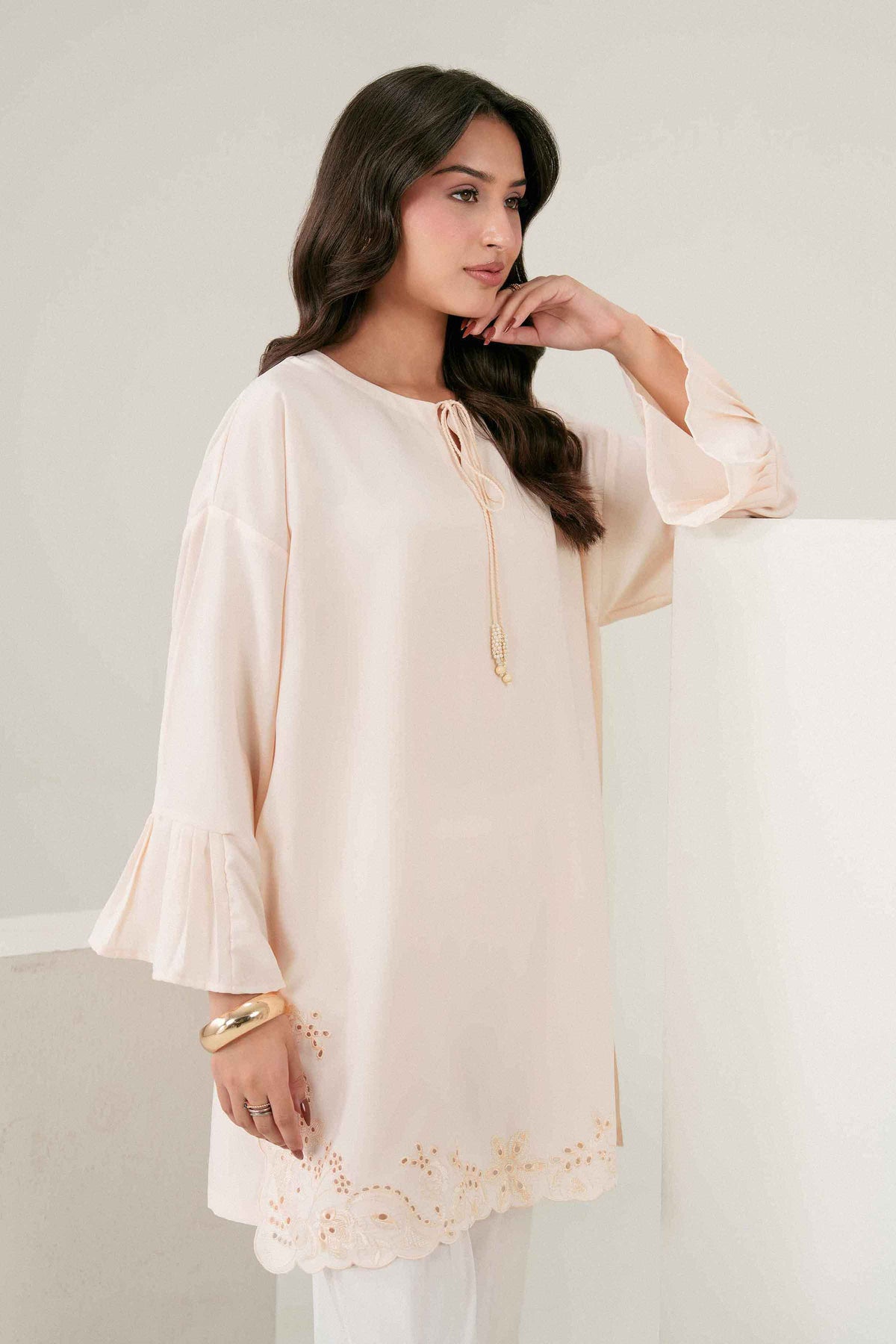 Off White Embroidered Shirt in Georgette ready-to-wear