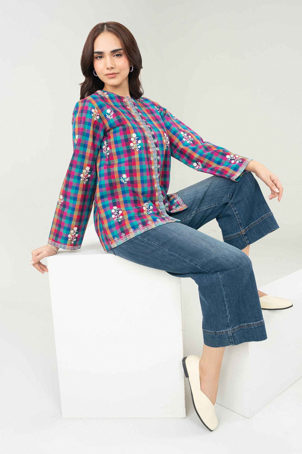 Multi Printed Embroidered Jacket in Yarn Dyed ready-to-wear