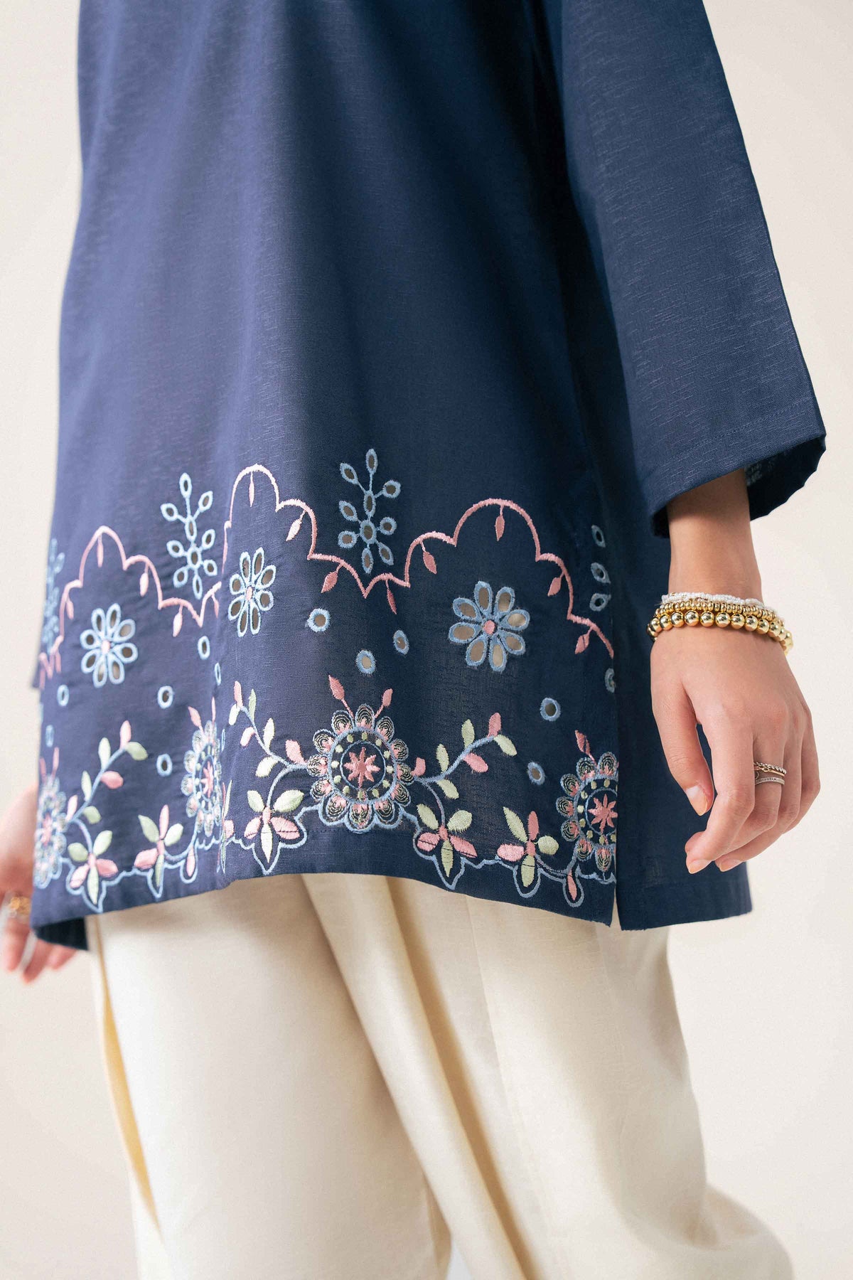 Blue Embroidered Shirt in Karandi ready-to-wear