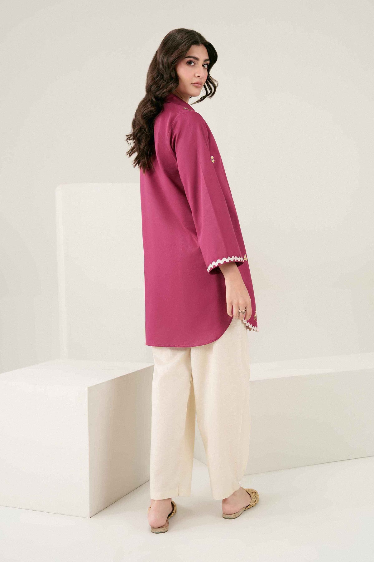Pink Embroidered Shirt in Karandi ready-to-wear