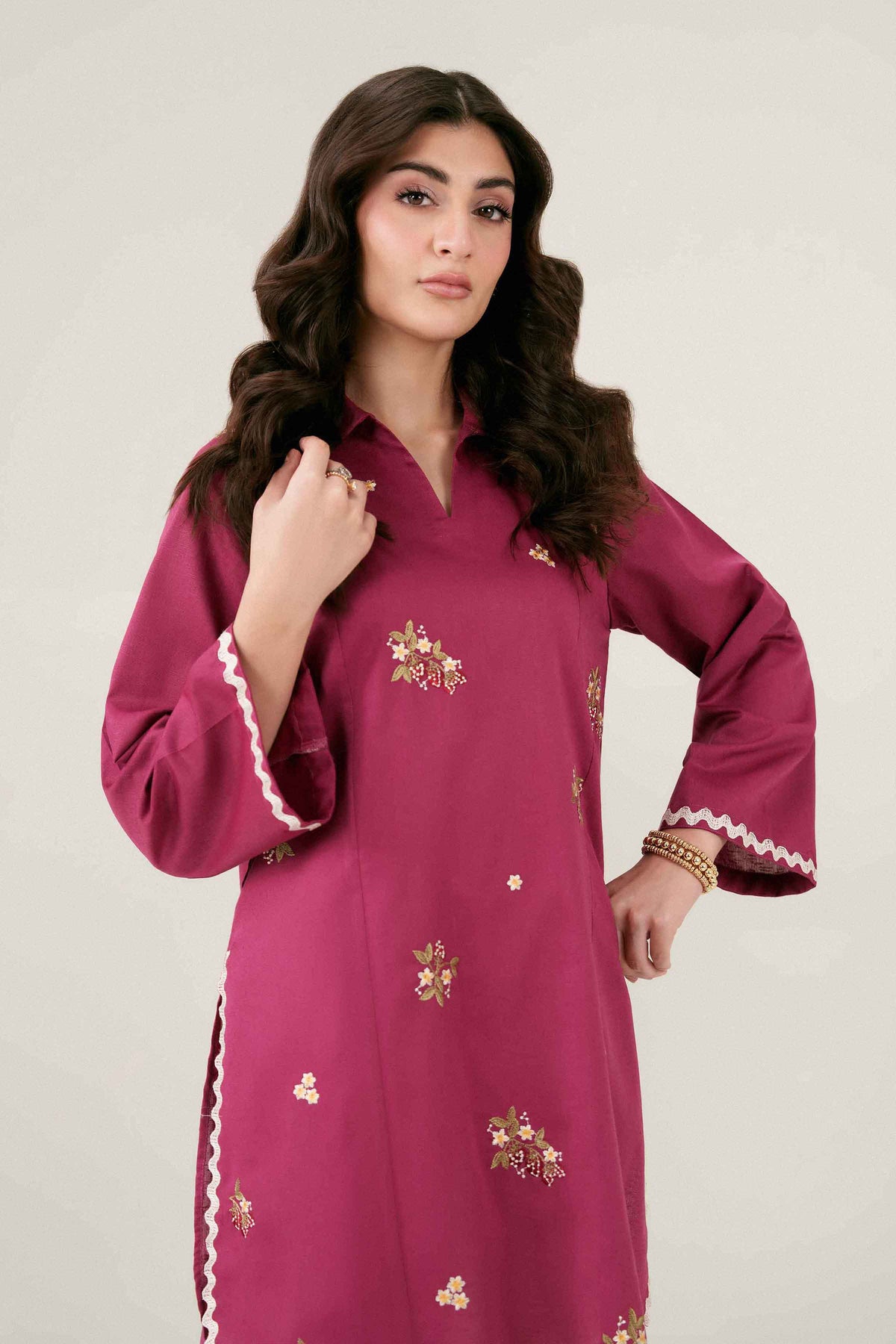 Pink Embroidered Shirt in Karandi ready-to-wear
