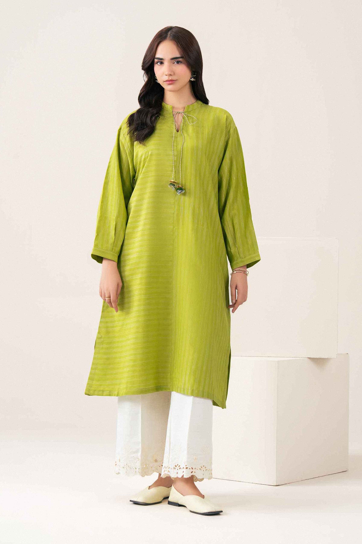 Green Solid Shirt in Fancy Stripe ready-to-wear