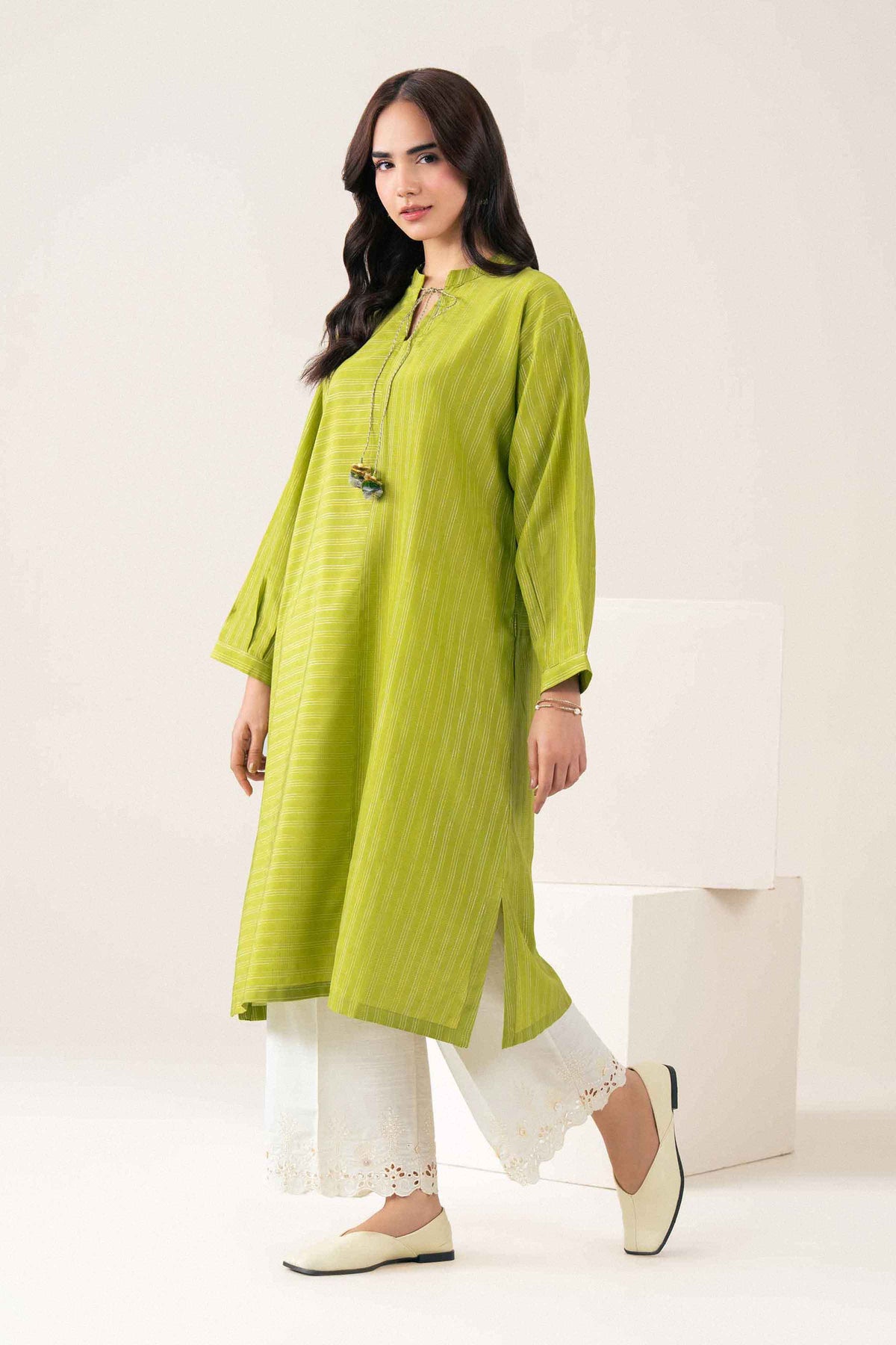 Green Solid Shirt in Fancy Stripe ready-to-wear