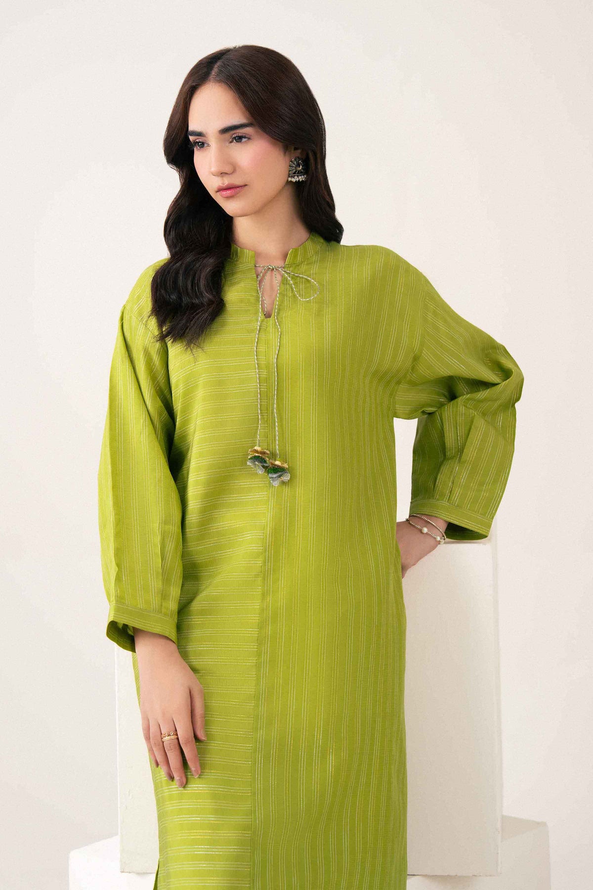 Green Solid Shirt in Fancy Stripe ready-to-wear