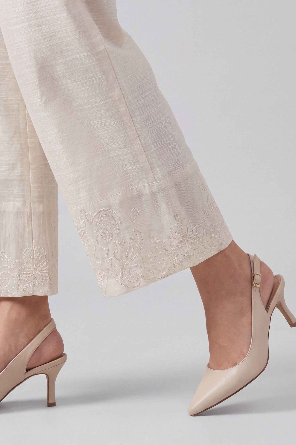White Embroidered Trousers in Khaddar