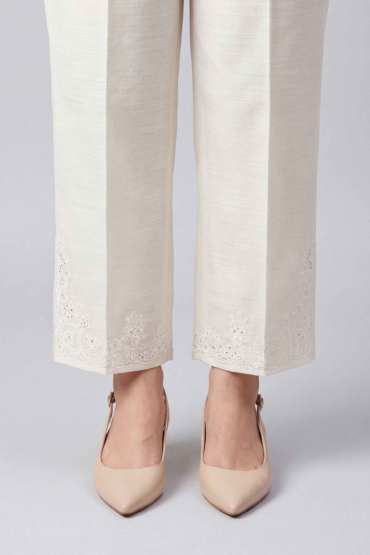 Off White Embroidered Culottes in Khaddar