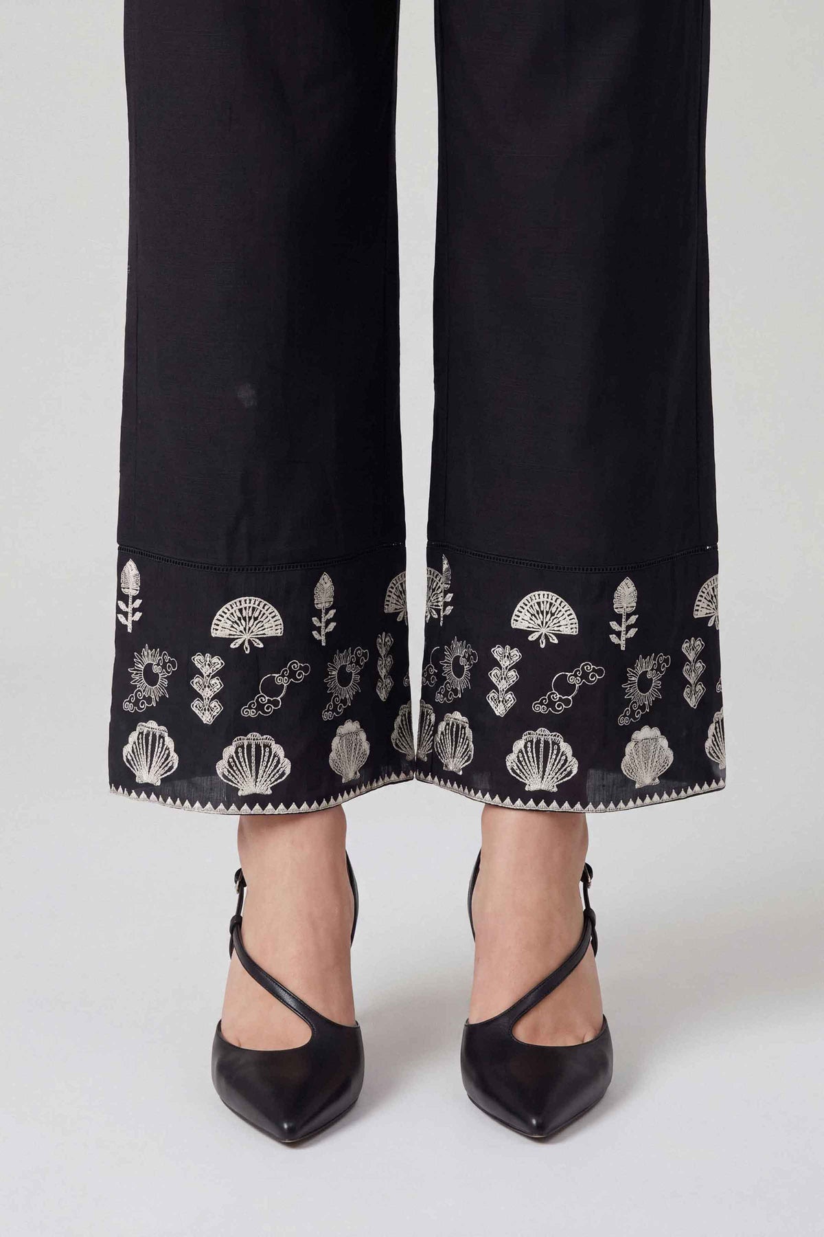 Black Embroidered Trousers in Khaddar ready-to-wear