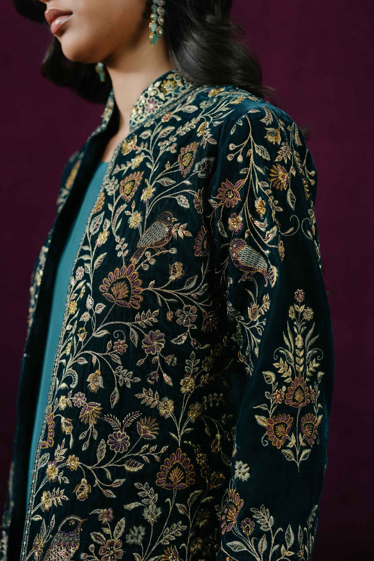 Blue 2-Piece Embroidered Suit in Velvet ready-to-wear