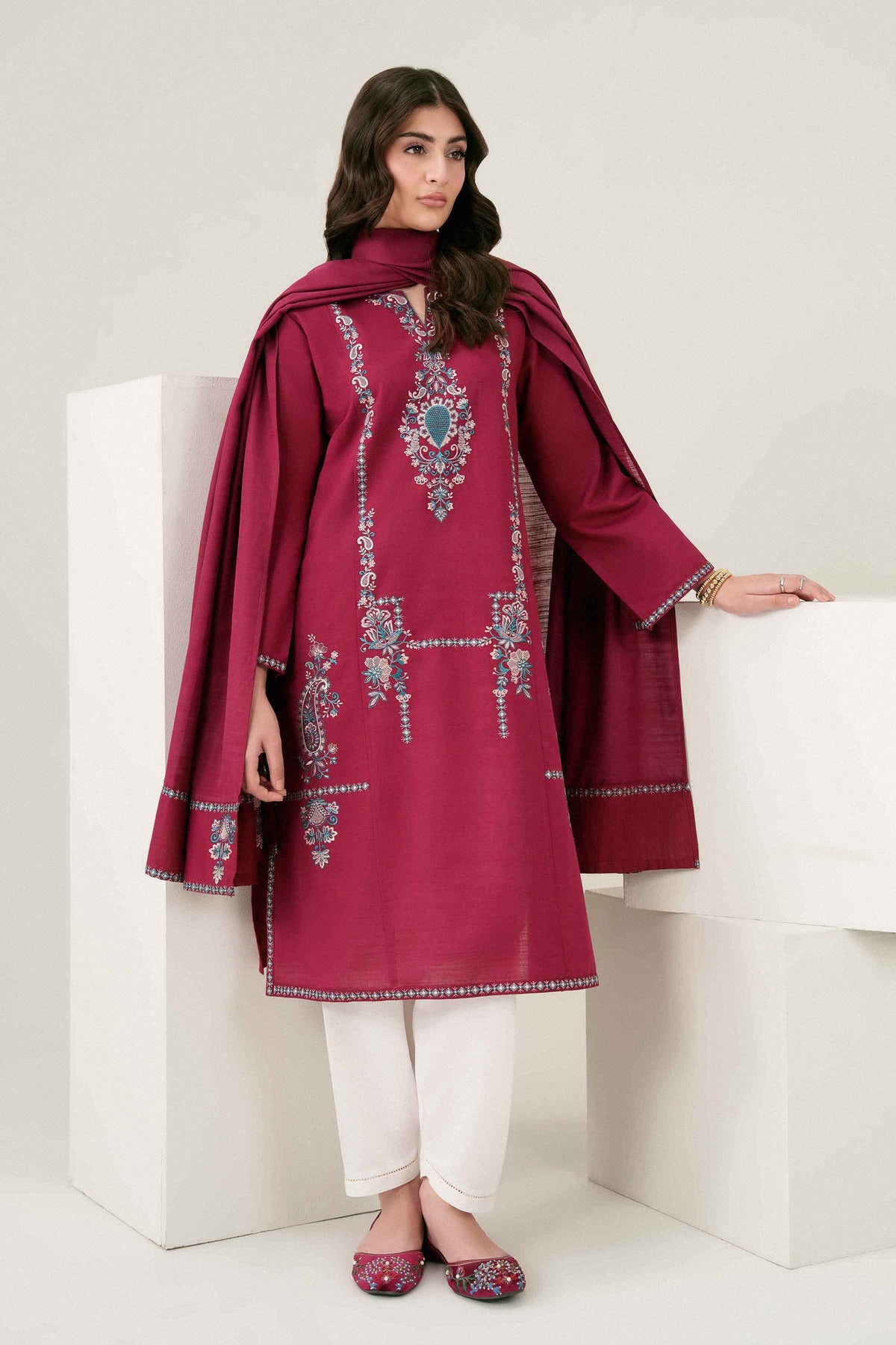 2-Piece Embroidered Suit in Karandi ready-to-wear