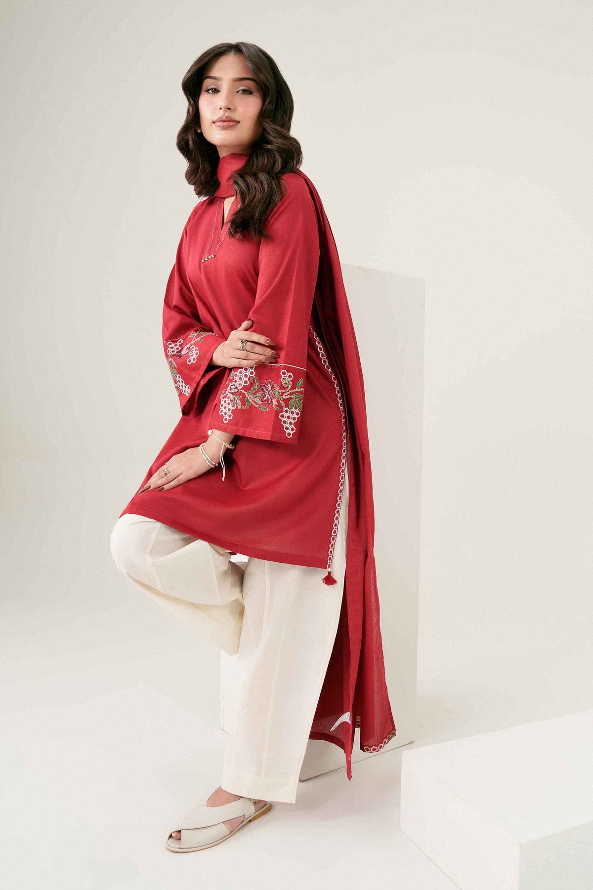 2-Piece Embroidered Suit in Karandi ready-to-wear