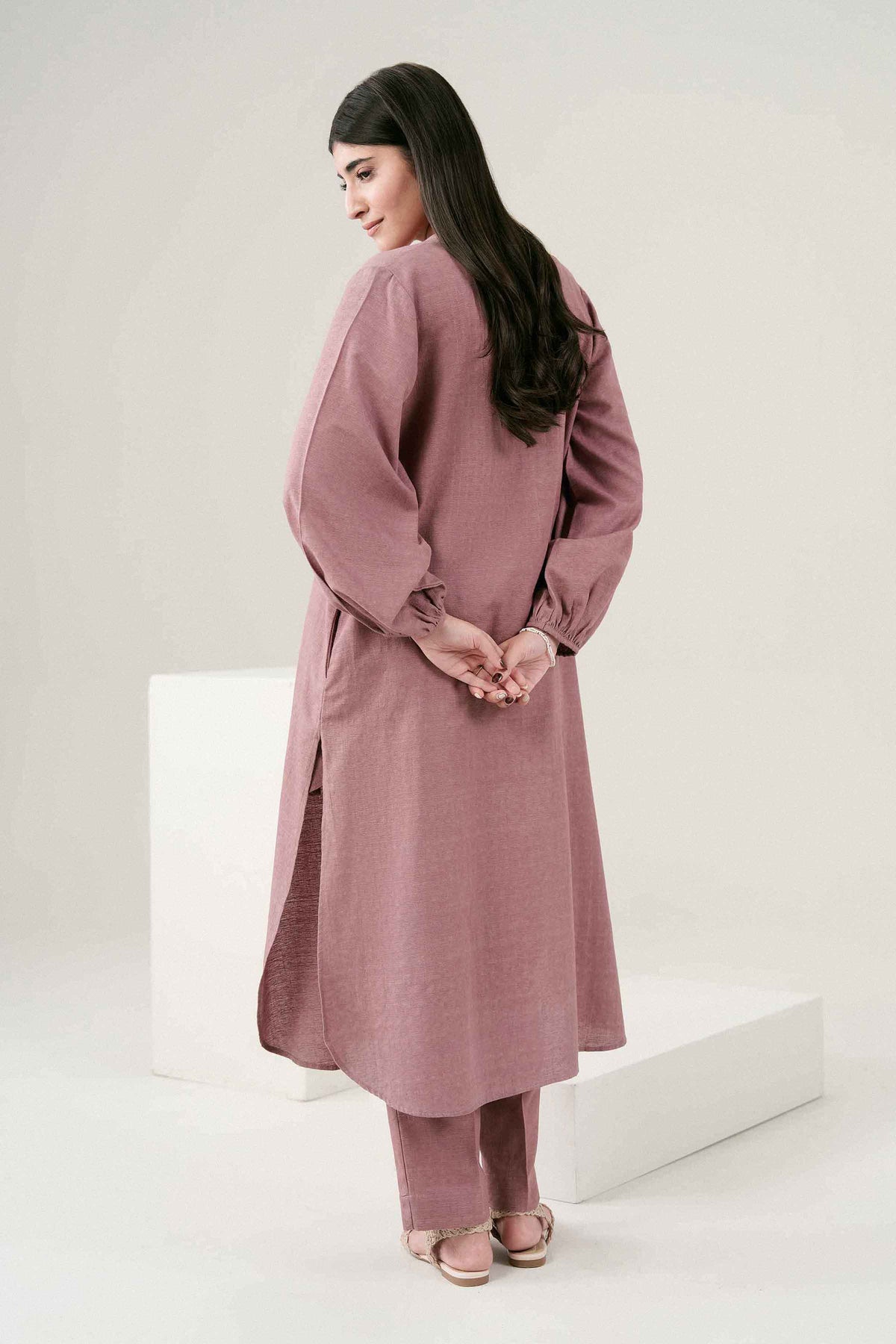 Pink 2-Piece Solid Suit in Jacquard ready-to-wear