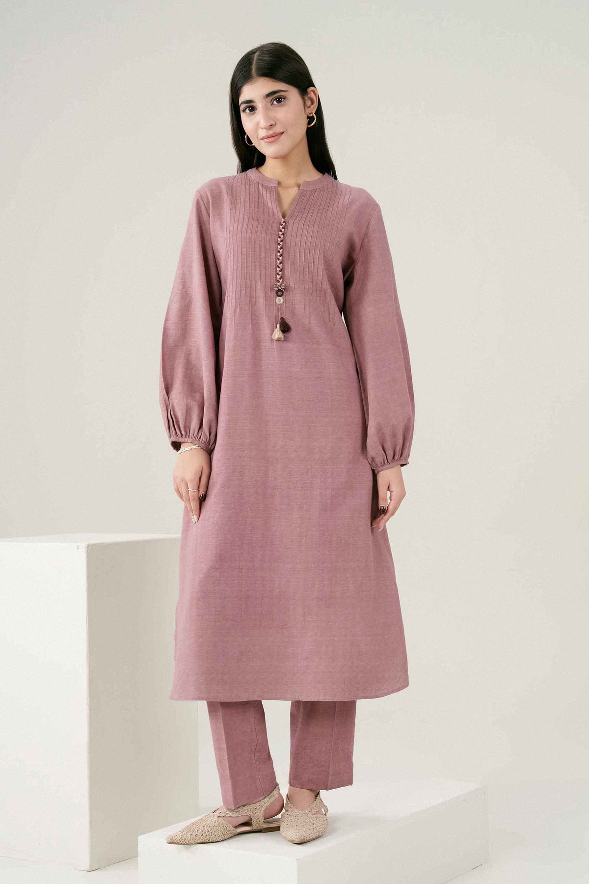 Pink 2-Piece Solid Suit in Jacquard ready-to-wear