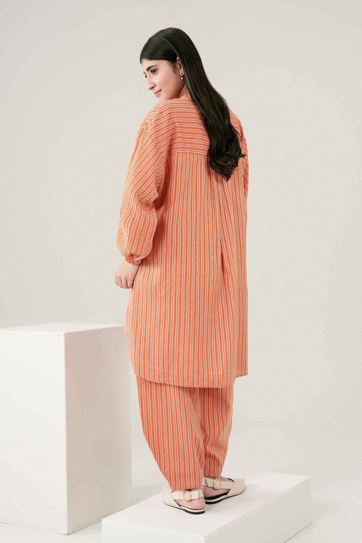 Orange 2-Piece Printed Suit in Yarn Dyed ready-to-wear