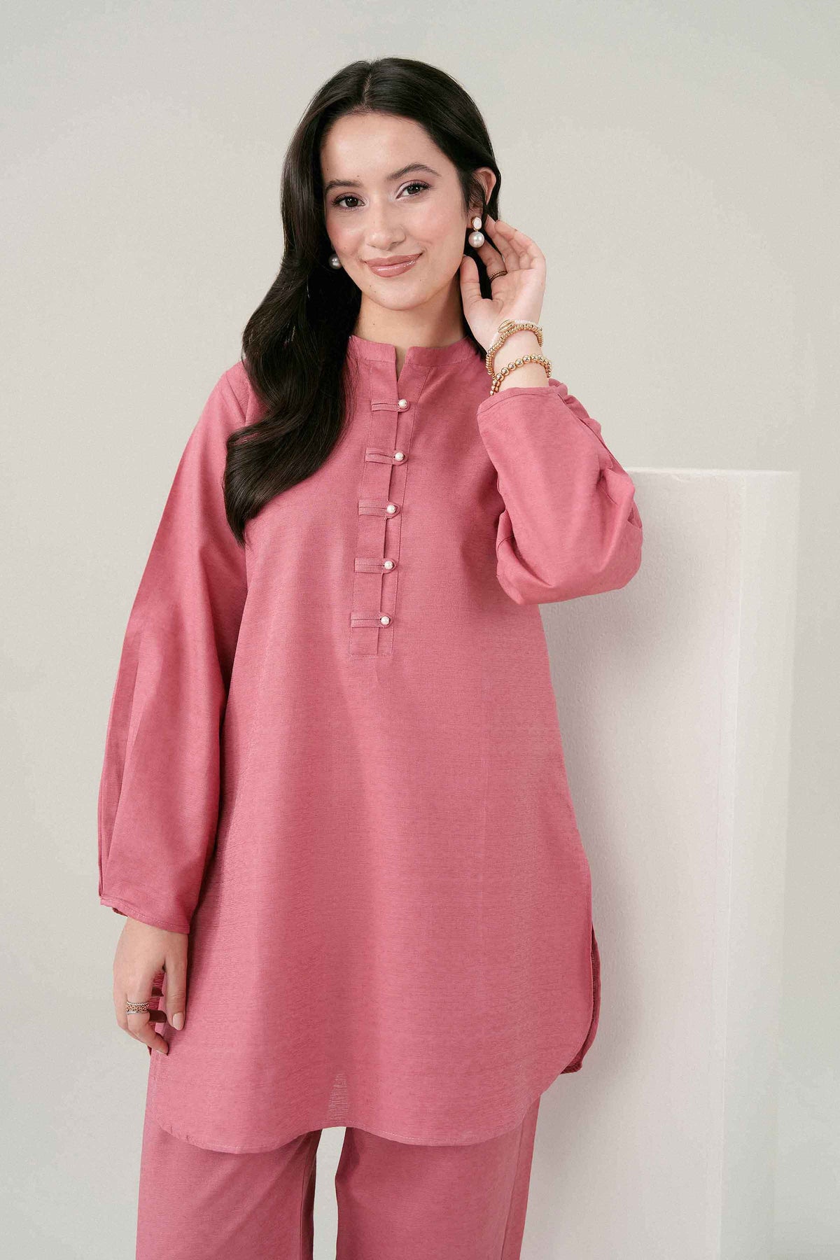 Pink 2-Piece Solid Suit in Jacquard ready-to-wear