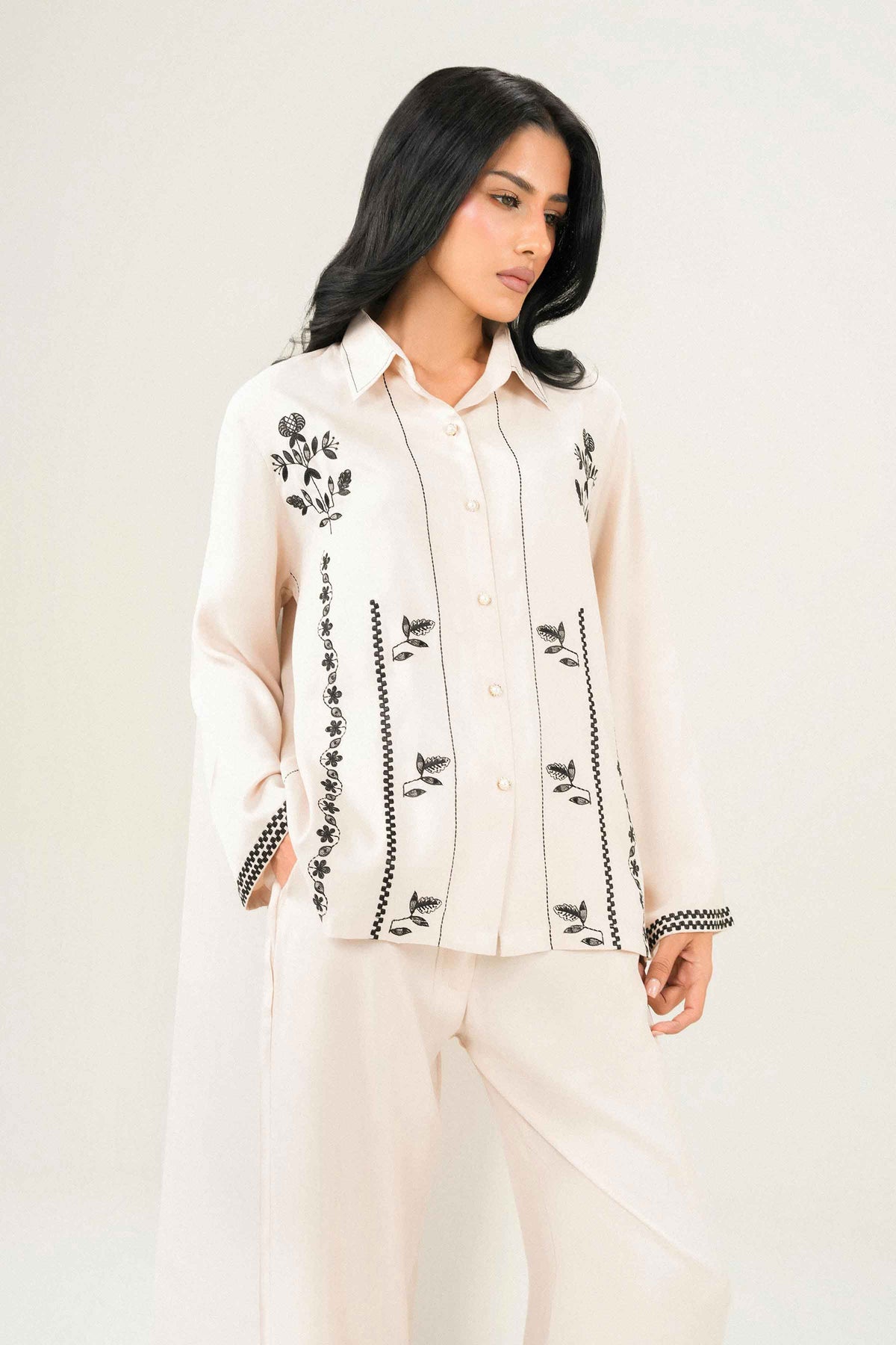 Off White 2-Piece Embroidered Suit in Imported ready-to-wear