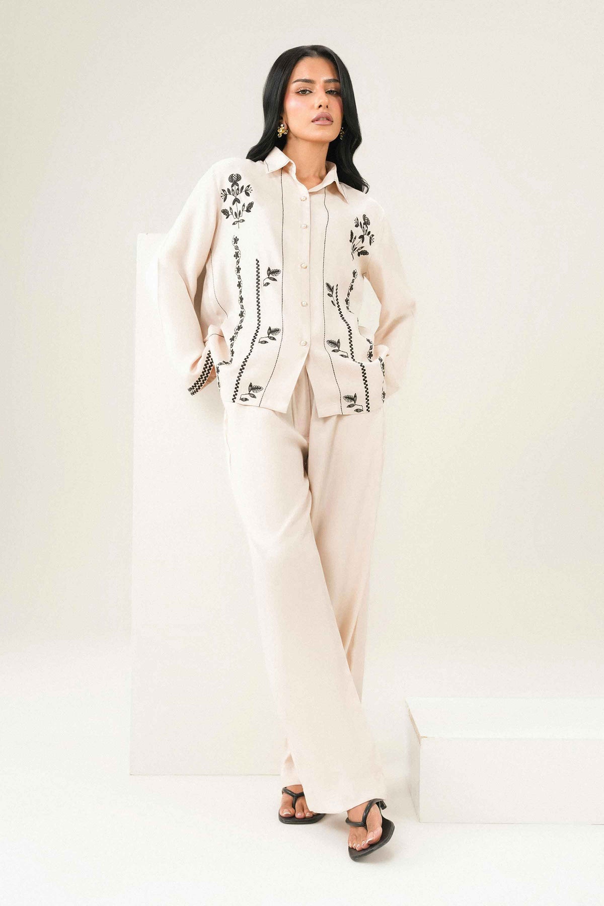 Off White 2-Piece Embroidered Suit in Imported ready-to-wear