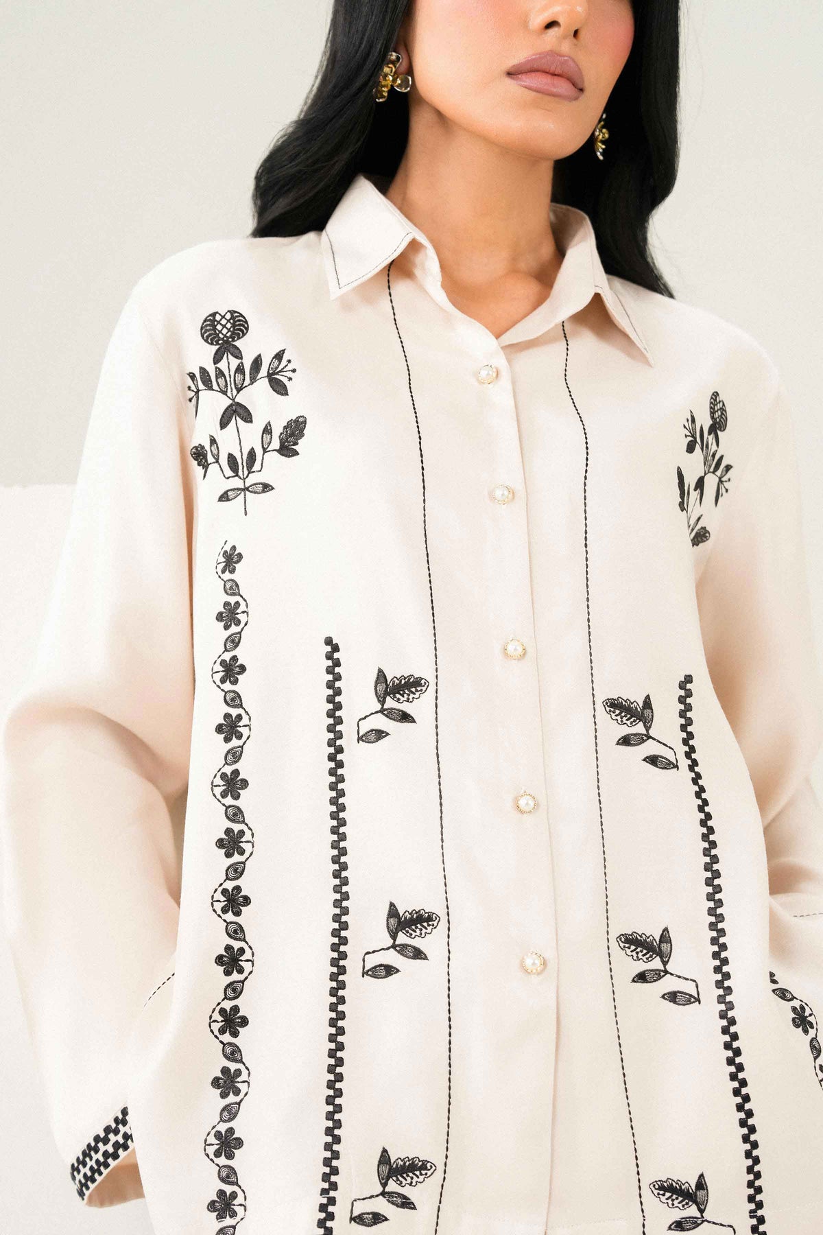 Off White 2-Piece Embroidered Suit in Imported ready-to-wear