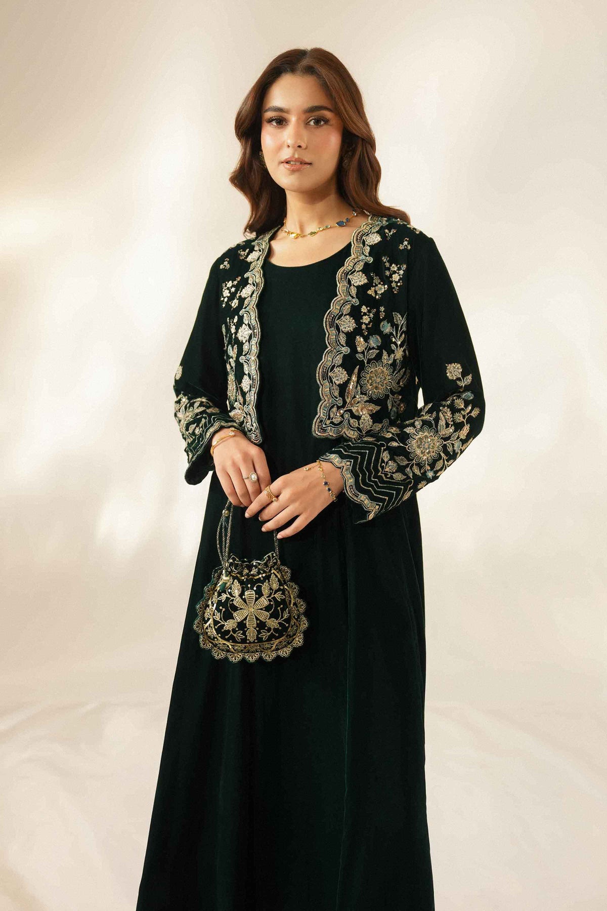 Green 2-Piece Embroidered Suit in Velvet ready-to-wear