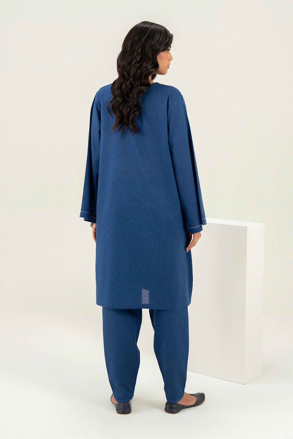 Blue 2-Piece Embroidered Suit in Karandi ready-to-wear