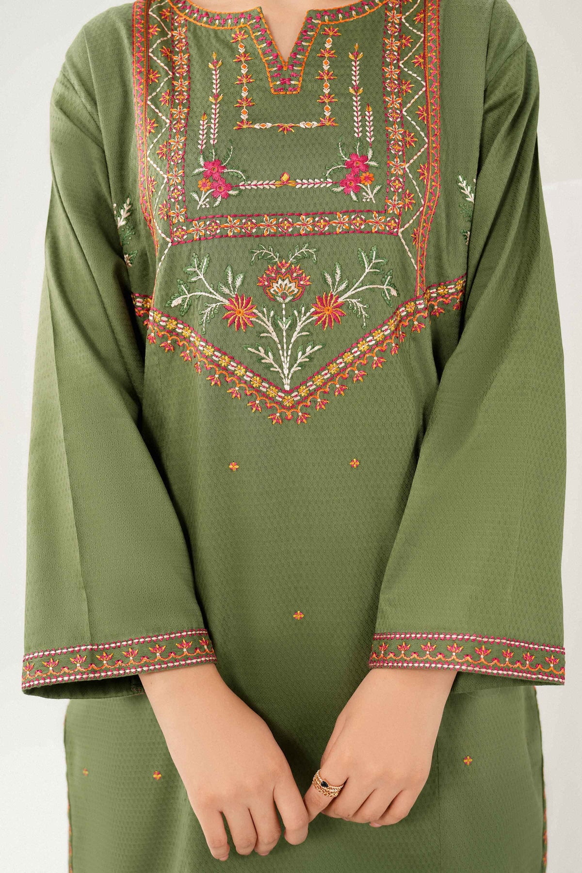 Green 2-Piece Embroidered Suit in Dobby ready-to-wear
