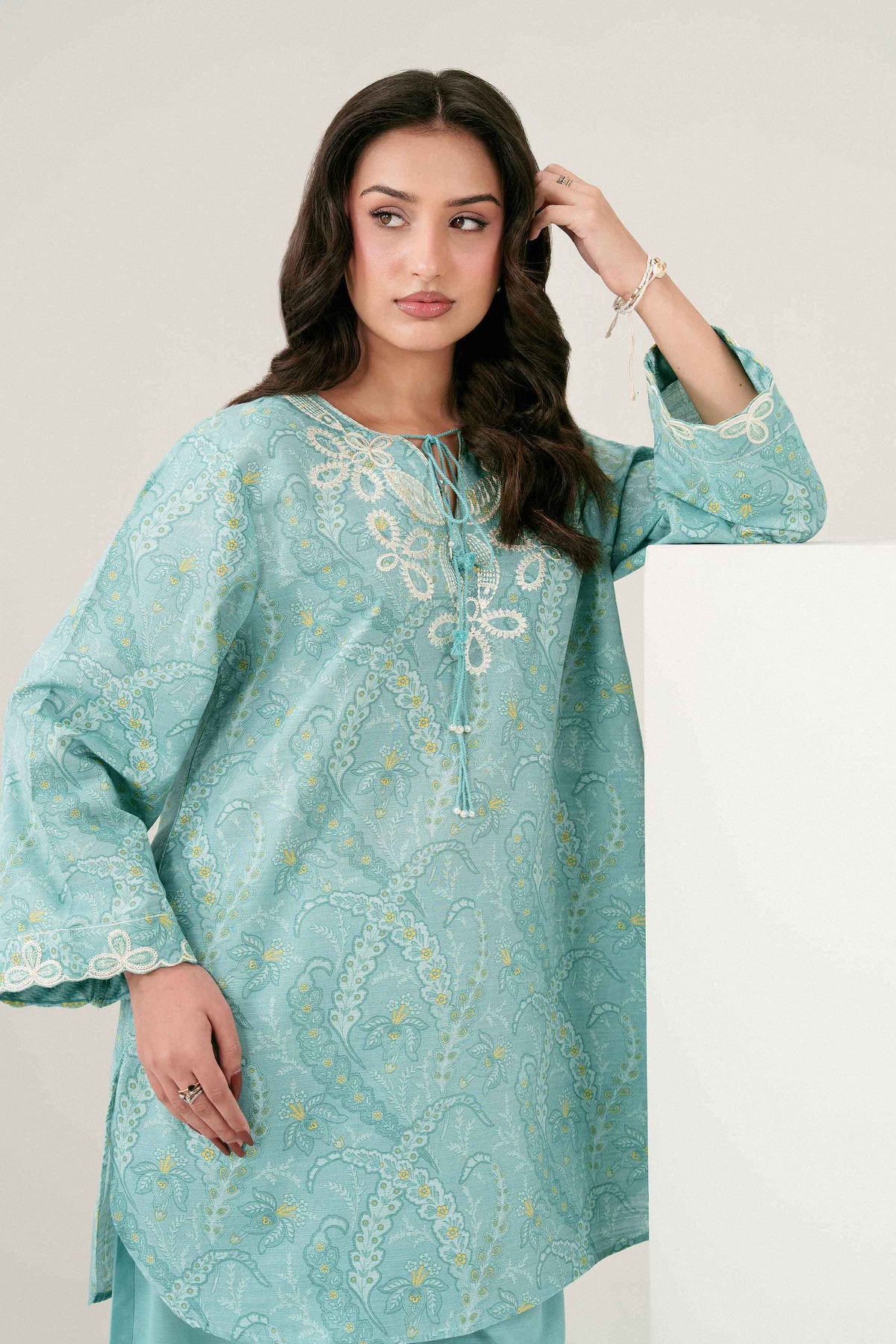 Green 2-Piece Printed Embroidered Suit in Khaddar ready-to-wear