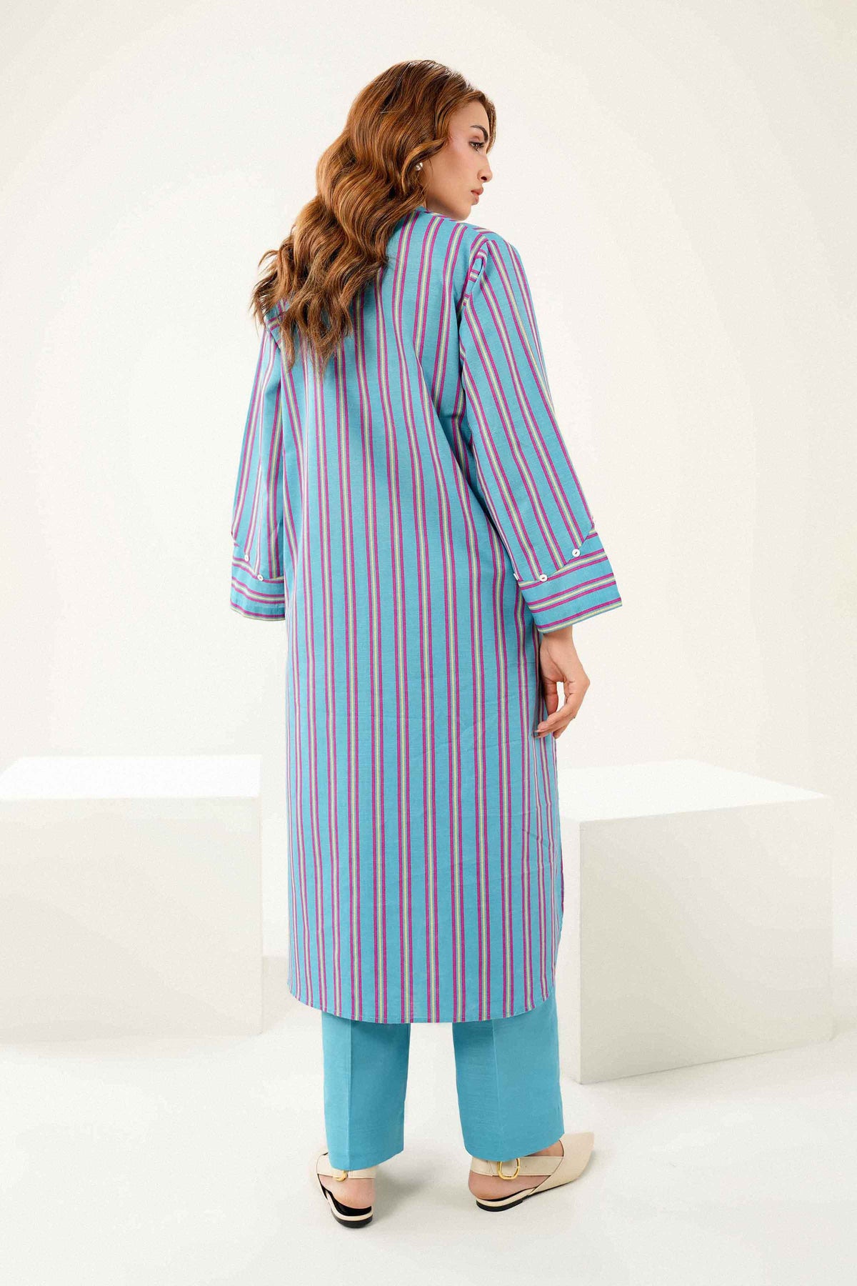 Blue 2-Piece Printed Embroidered Suit in Khaddar ready-to-wear