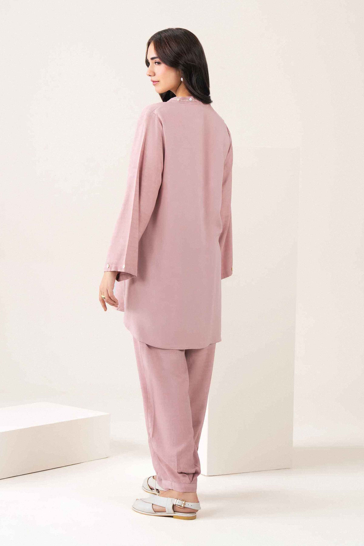 Pink 2-Piece Solid Suit in Linen ready-to-wear